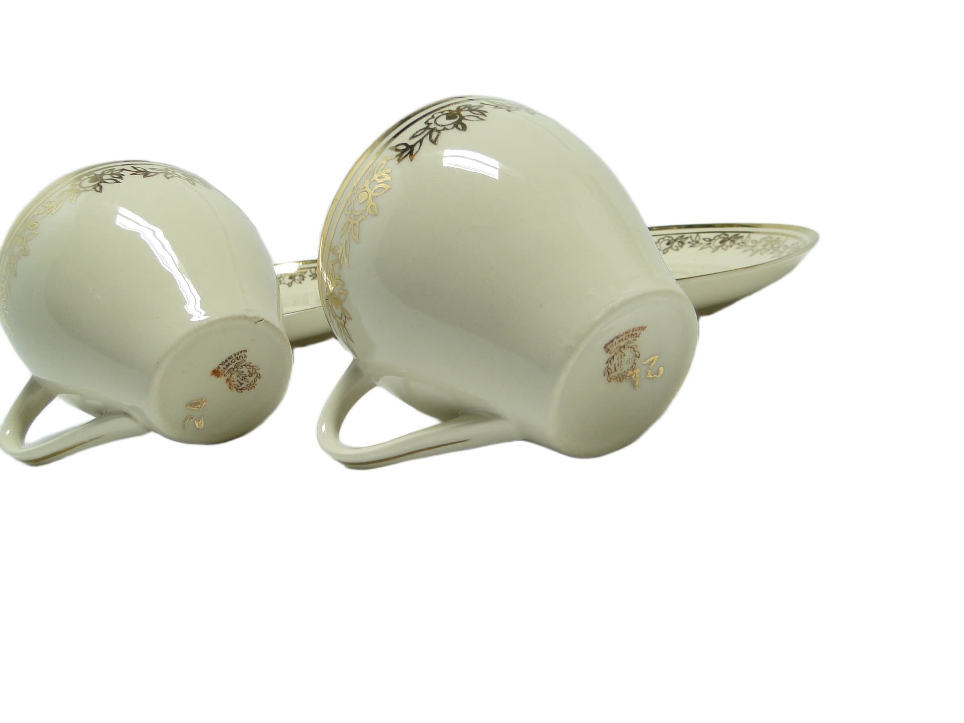 Para filiżanek Ewa, modernizm, porcelana ivory white, Polska, lata 70. - 95049