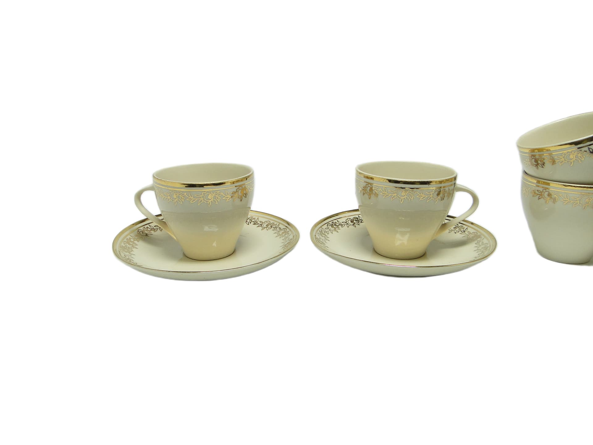 para filiżanek Ewa, mid-century modern, porcelana ivory white, Polska, lata 70. - 95057