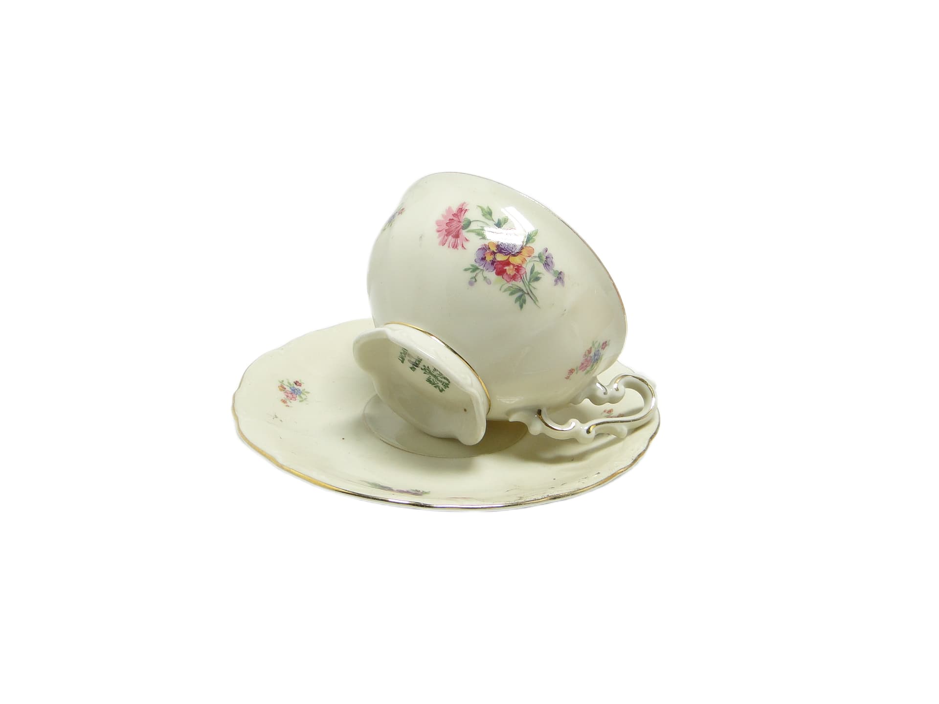 Filiżanka ze spodkiem Barok, porcelana ivory white, Niemcy, lata 30. - 95118