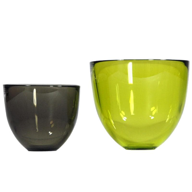 Pair of Pastillo bowls Ø12x11 cm and Ø8x9 cm glass lime and gray, by Lena Bergström, Orrefors - 7035