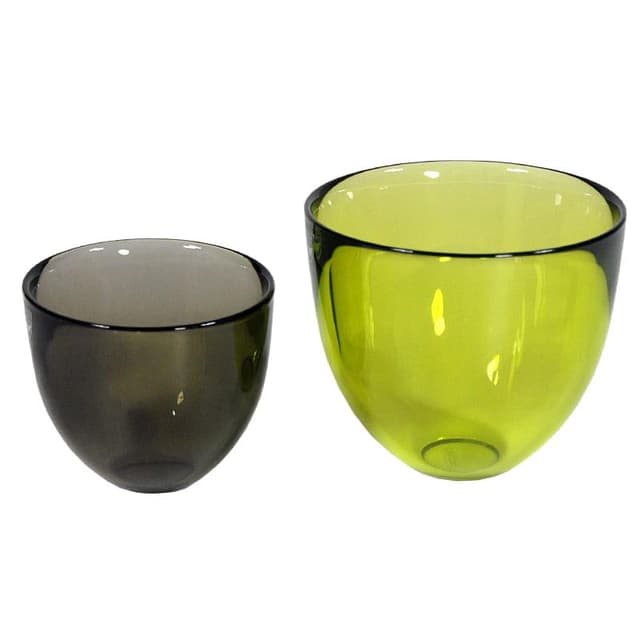 Pair of Pastillo bowls Ø12x11 cm and Ø8x9 cm glass lime and gray, by Lena Bergström, Orrefors - DIMENSION