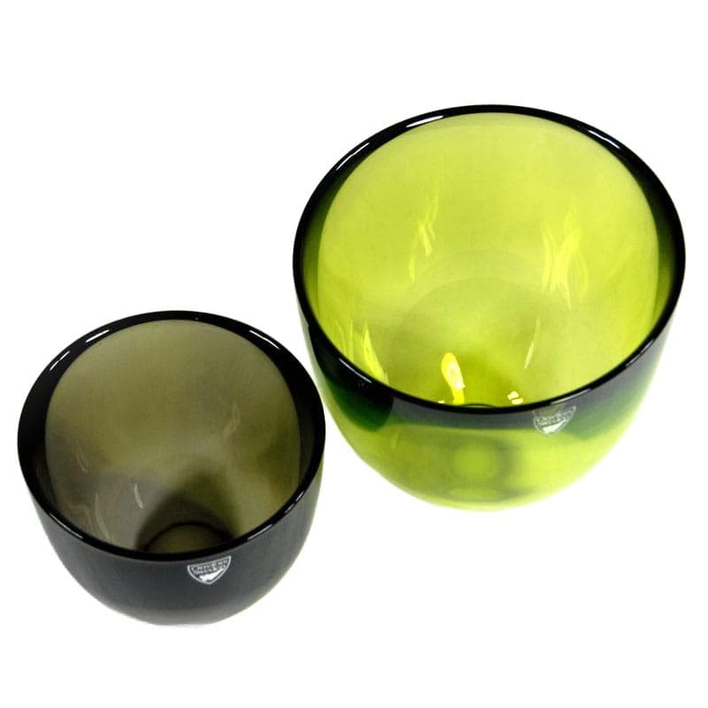 Pair of Pastillo bowls Ø12x11 cm and Ø8x9 cm glass lime and gray, by Lena Bergström, Orrefors - 7037