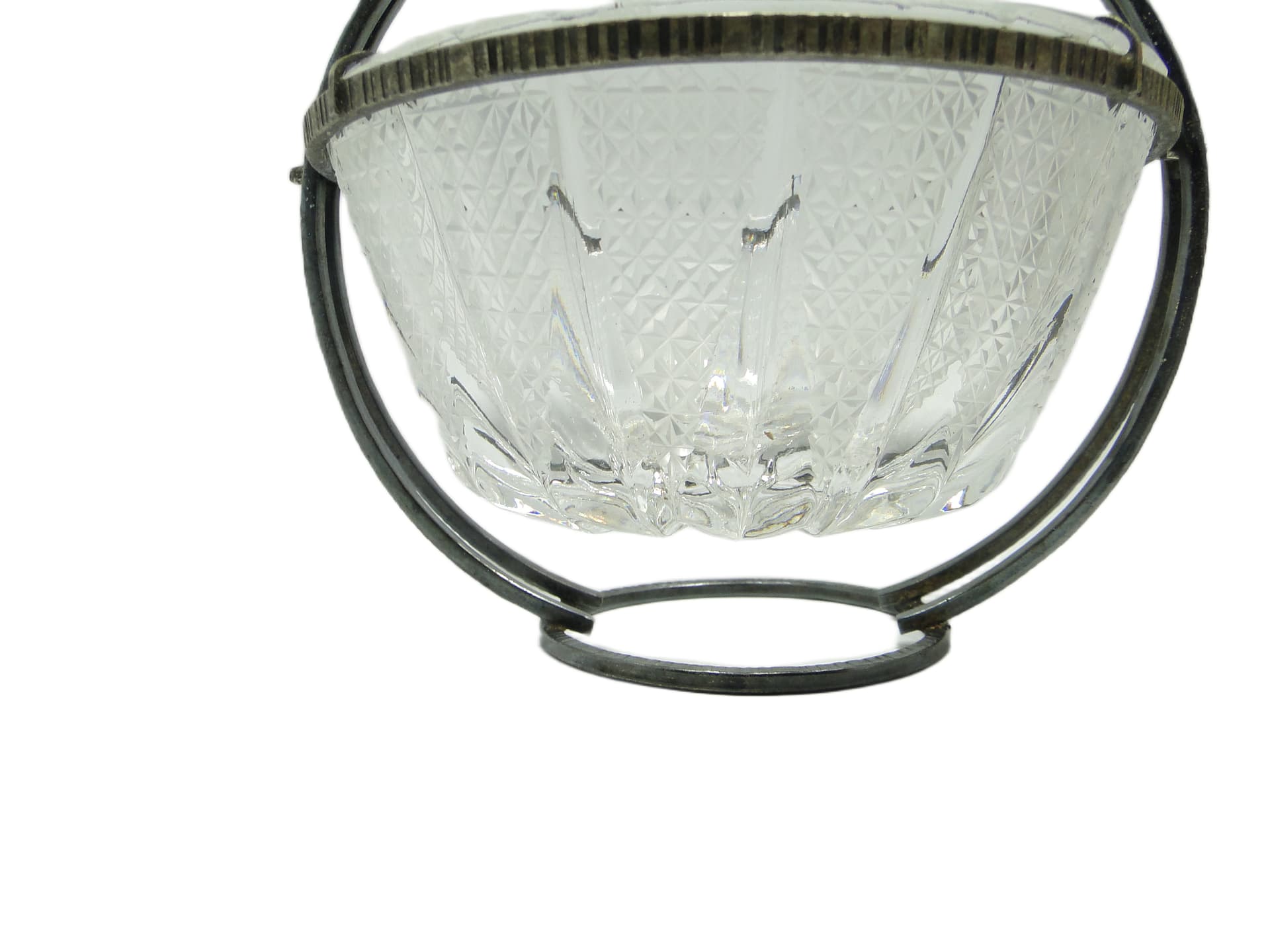 Cukiernica, mid-century modern, szkło transparent, mosiądz srebrzony, Polska, lata 60. - 95289