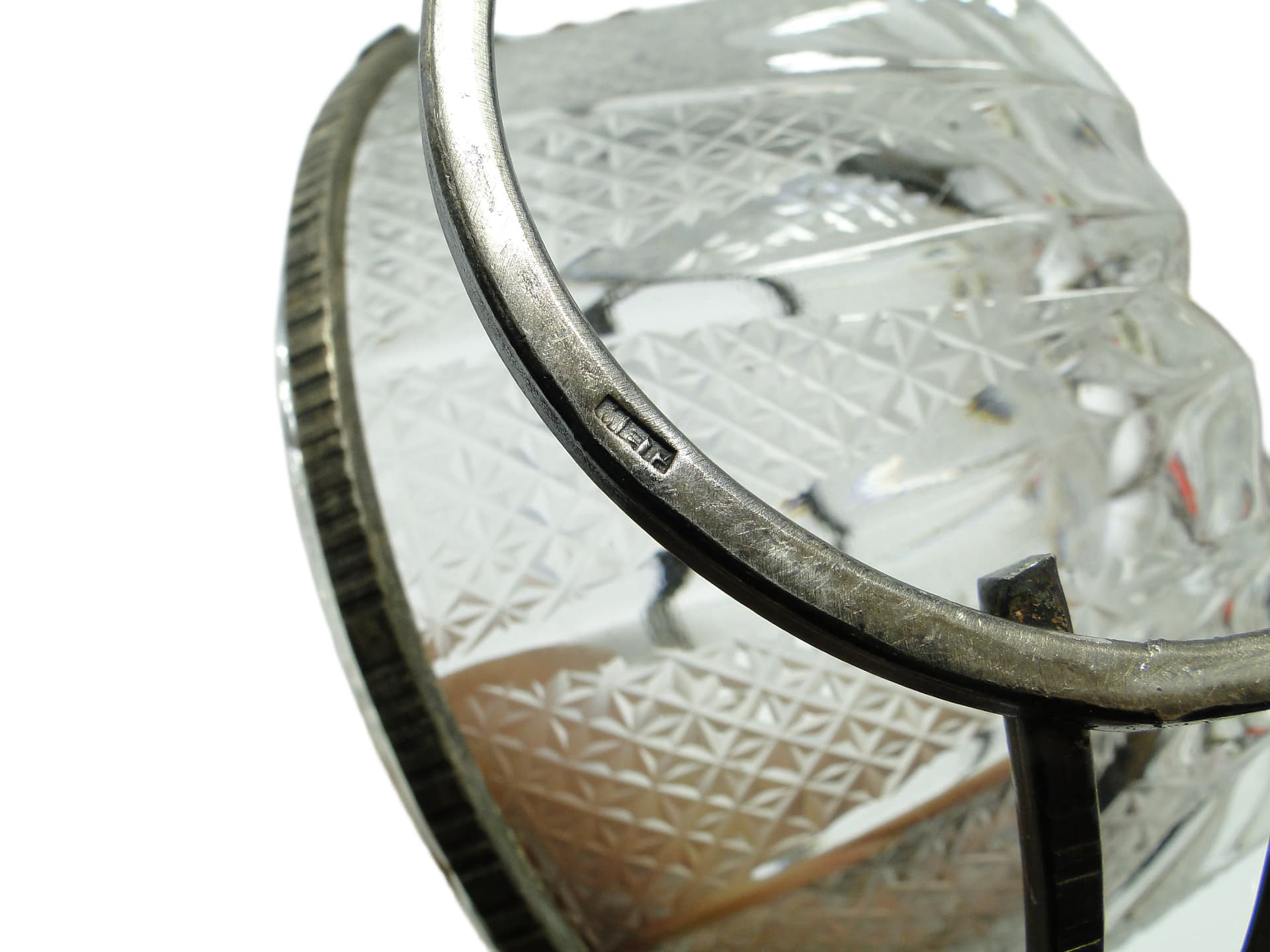 Cukiernica, mid-century modern, szkło transparent, mosiądz srebrzony, Polska, lata 60. - 95290