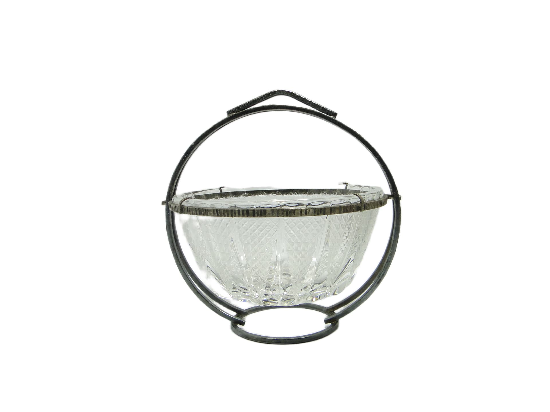 Cukiernica, mid-century modern, szkło transparent, mosiądz srebrzony, Polska, lata 60. - 95286