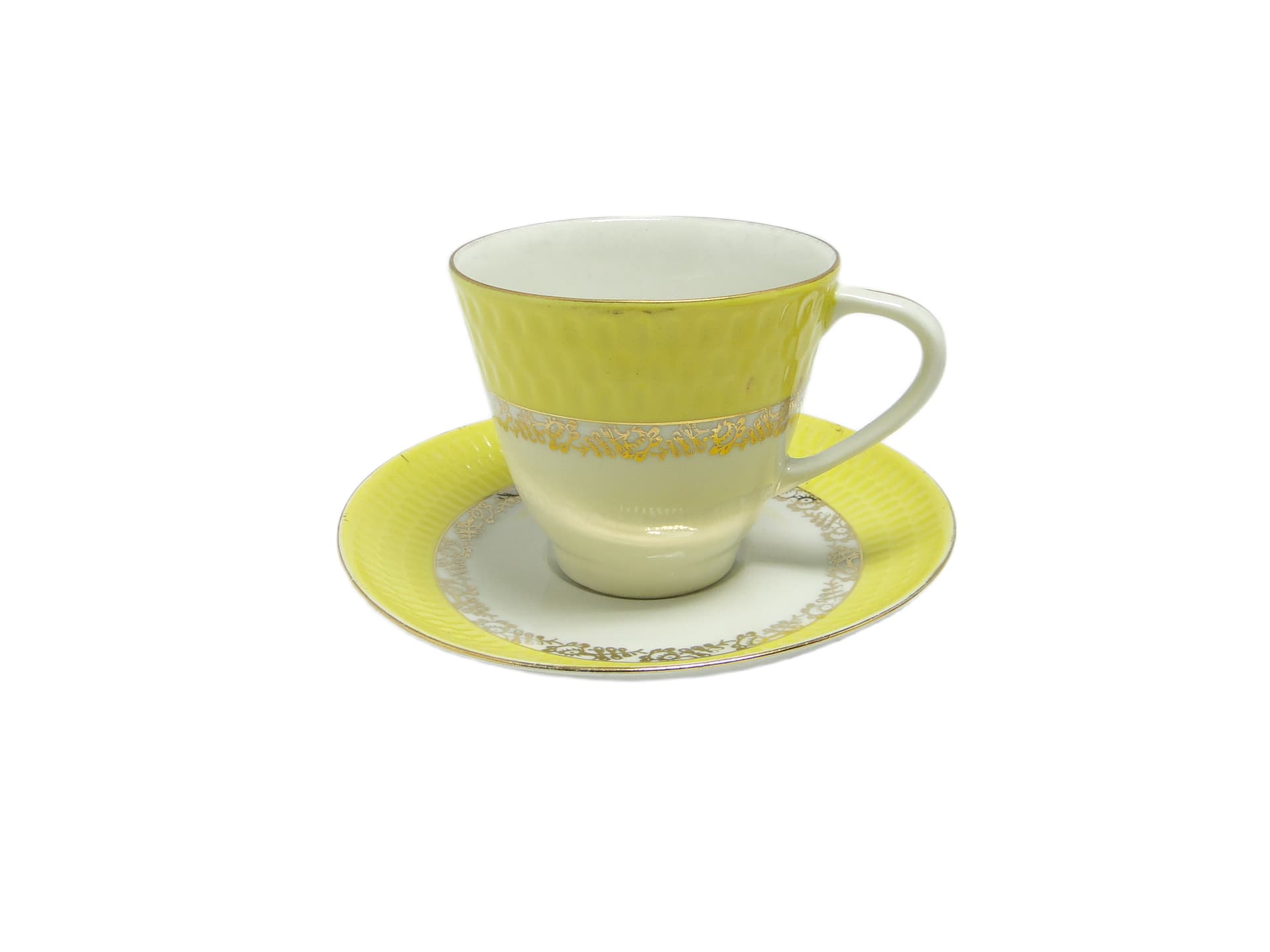 Zestaw filiżanki i spodka Karol, porcelana żółta, Chodzież, Polska, lata 70. - 95379