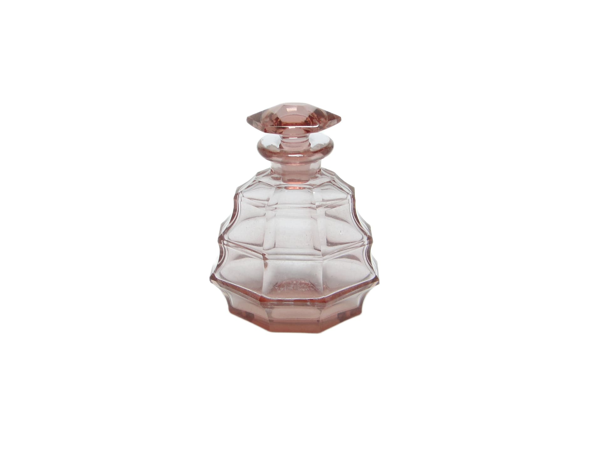 Karafka Art Deco, różowy kryształ, Moser, Czechosłowacja, lata 30. - 95403