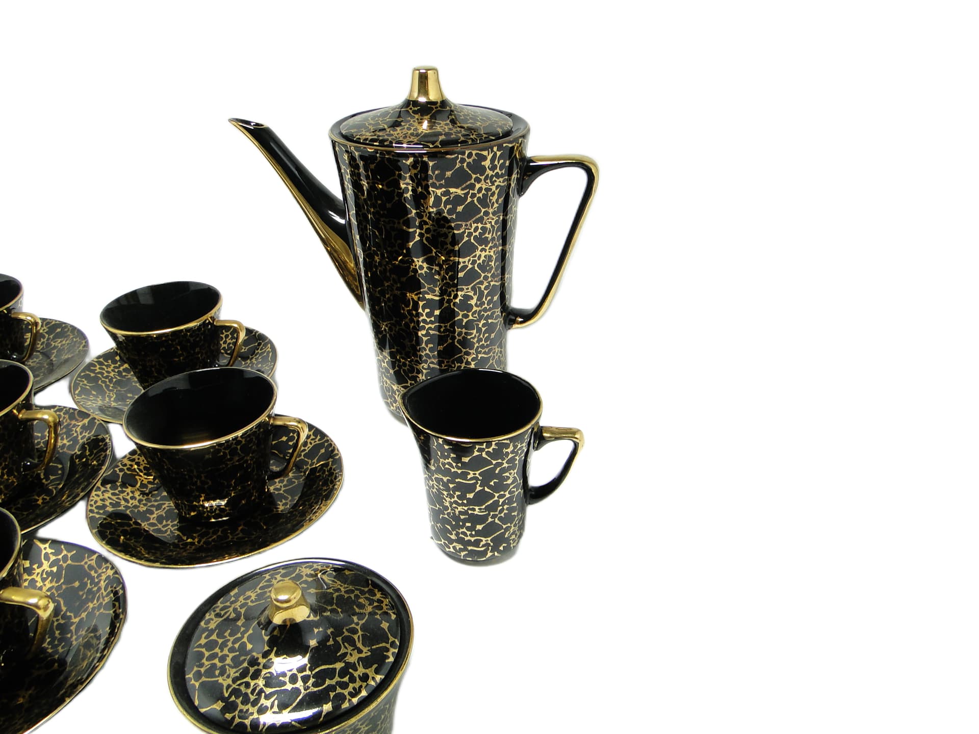 Komplet do kawy, modernizm, porcelana czarna, Ćmielów, Polska, lata 70. - 95544