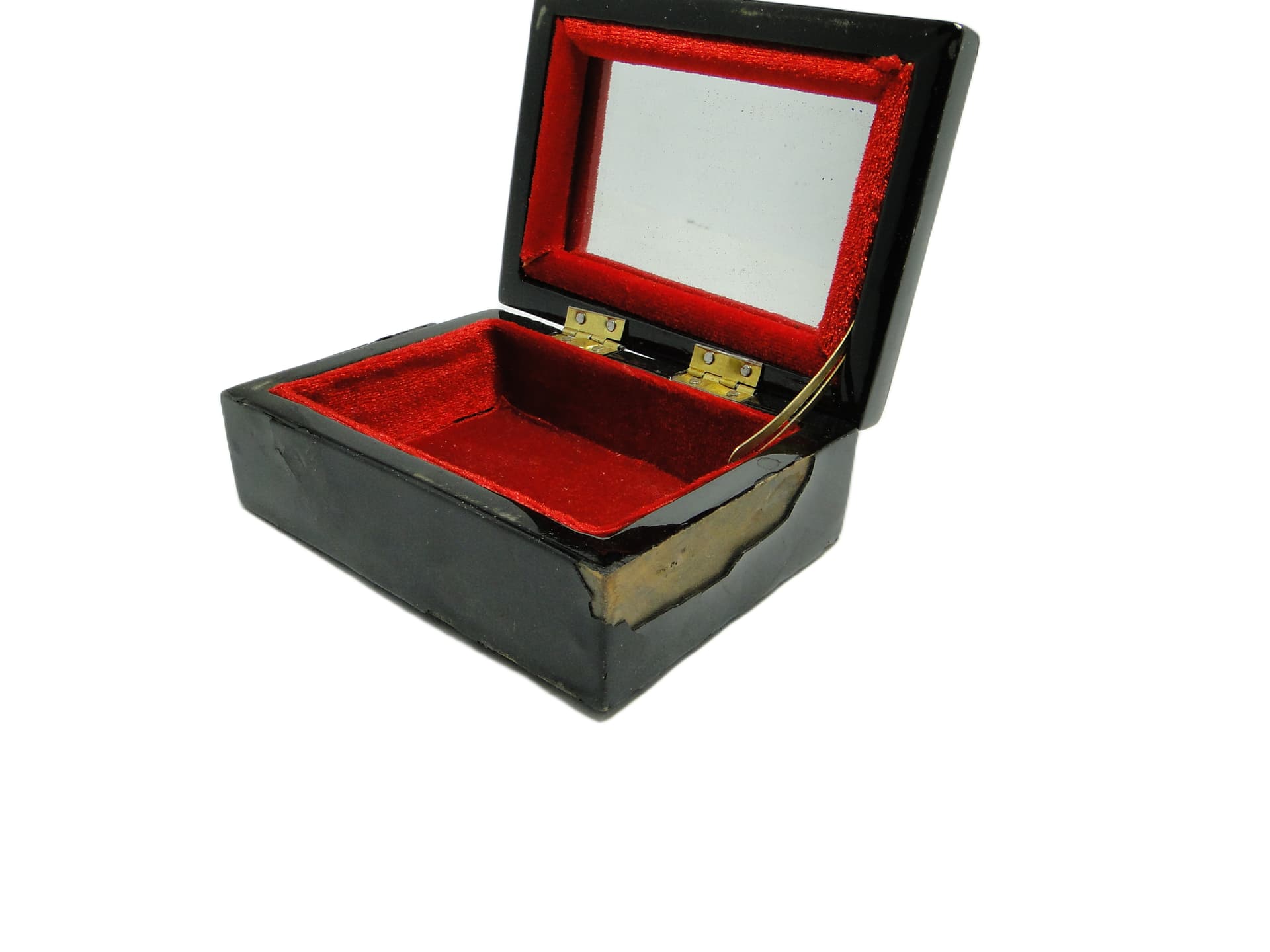 Pudełko na biżuterię Mid-century modern, velvet czerwony, Polska, lata 70. - 95635