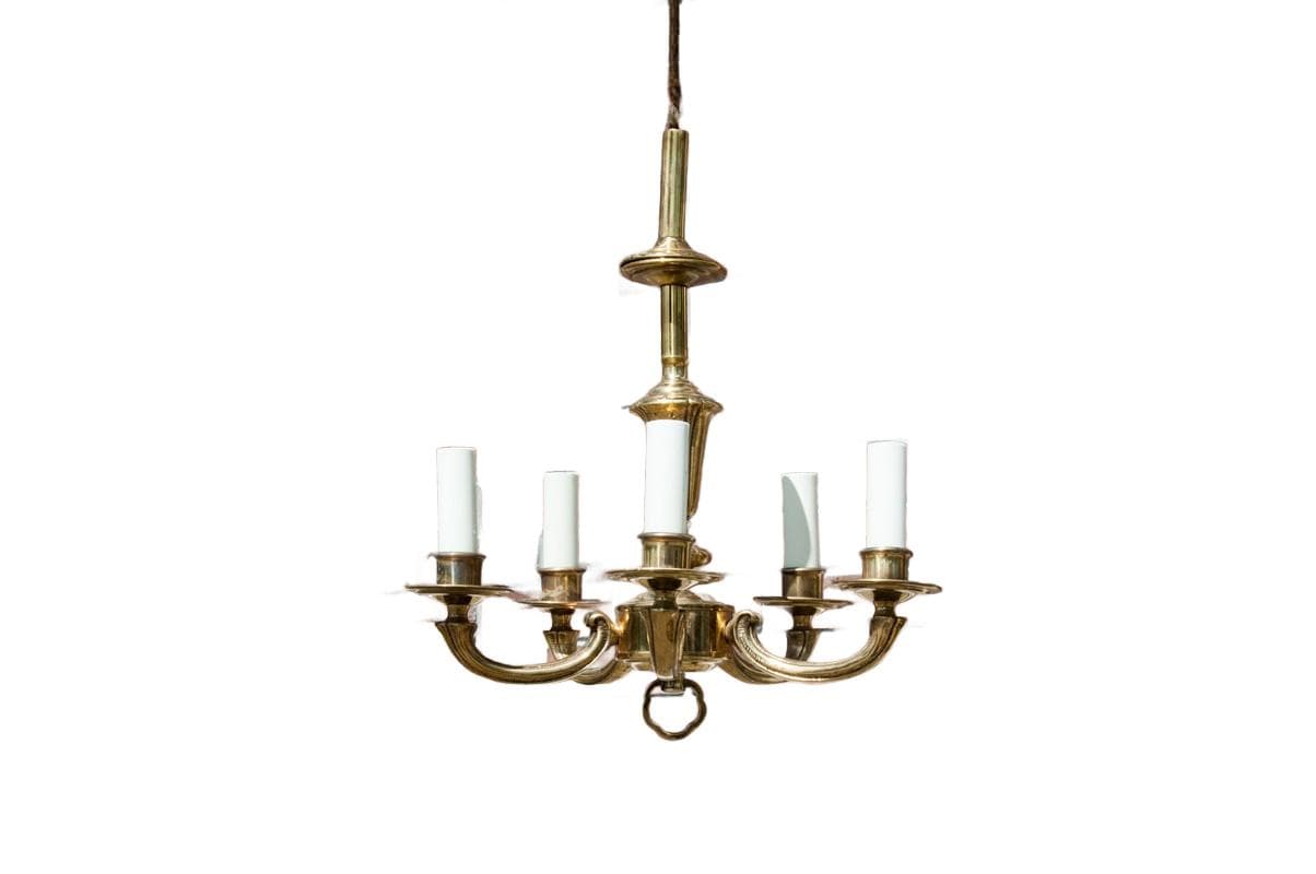 Mosiężny żyrandol pięcioramienny, Europa Zachodnia, lata 50.