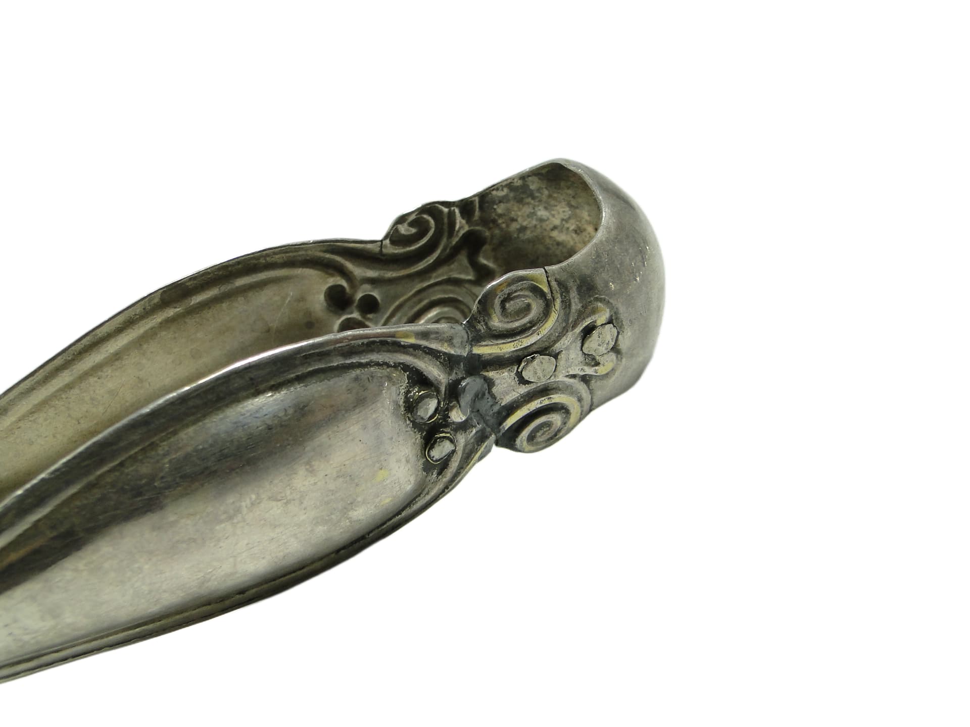 Szczypce do cukru Biedermeier, miedź srebrzona, Fraget, Polska, XIX w. - 95727