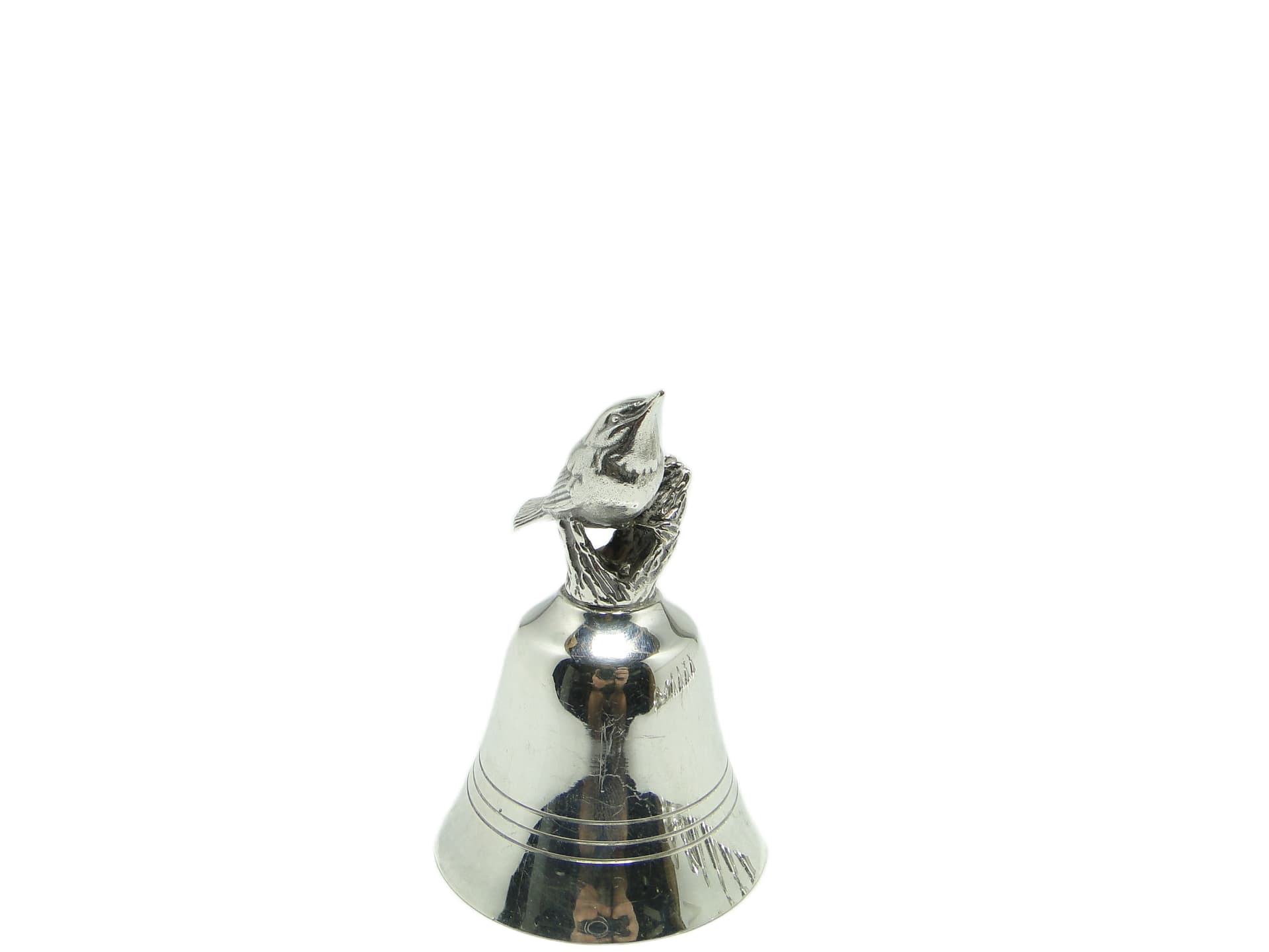 Dzwonek figuralny postmodernistyczny, mosiądz chromowany, Niemcy, lata 70. - 95736