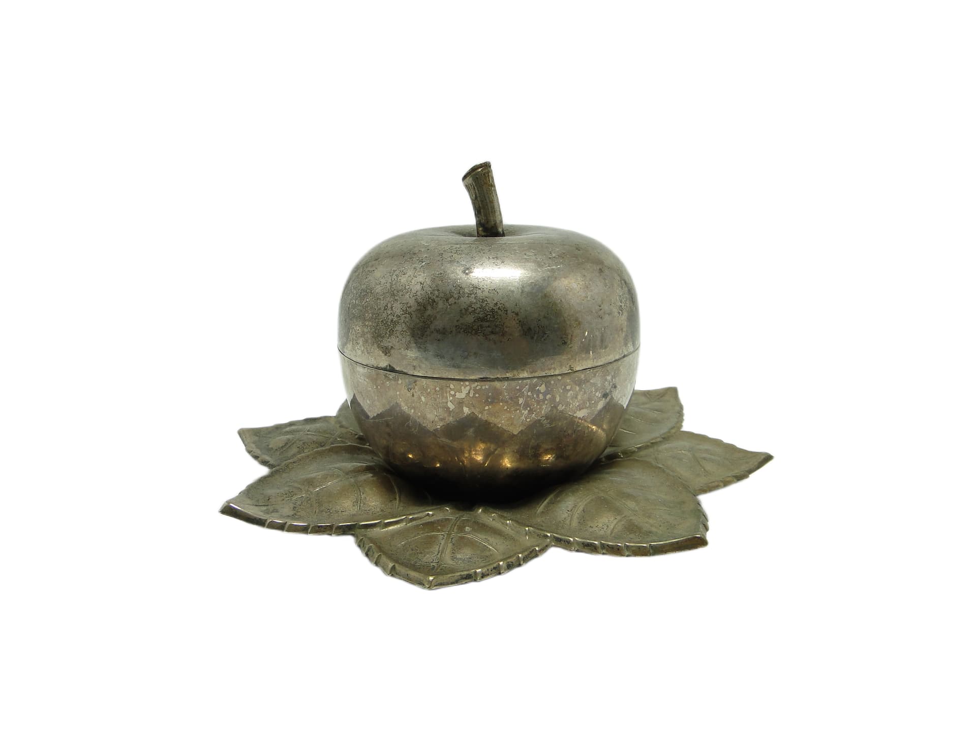 Art Deco sugar bowl, silver-plated brass, Hungary, 1950s.