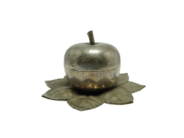 Art Deco sugar bowl, silver-plated brass, Hungary, 1950s. - DIMENSION