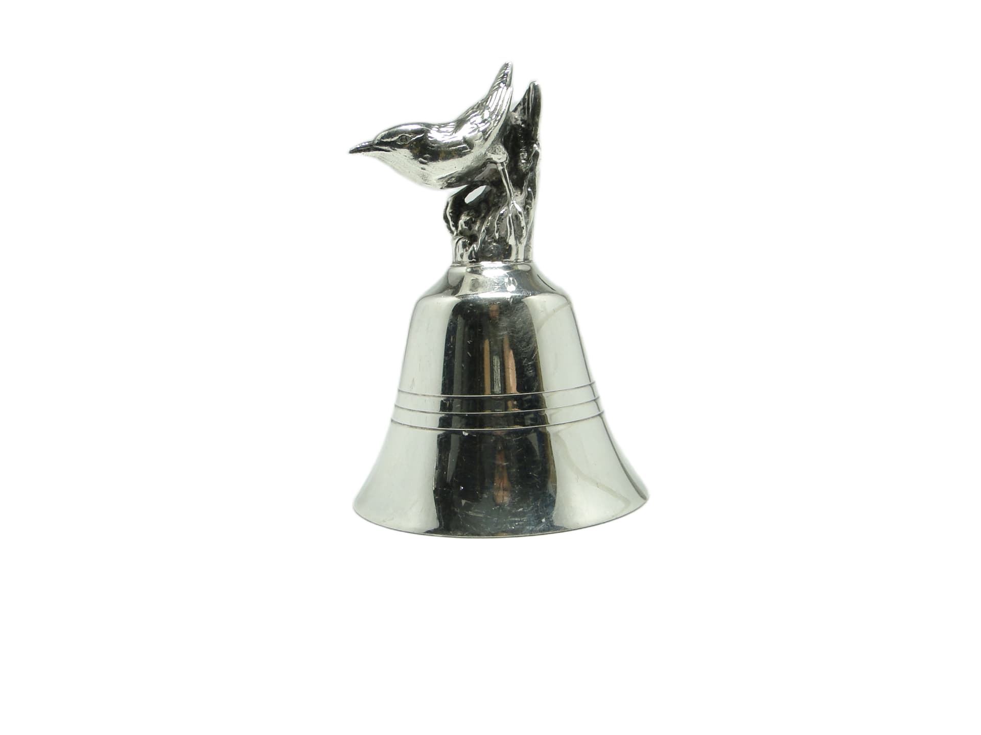 Postmodern figurative bell, chrome-plated brass, Germany, 1970s.