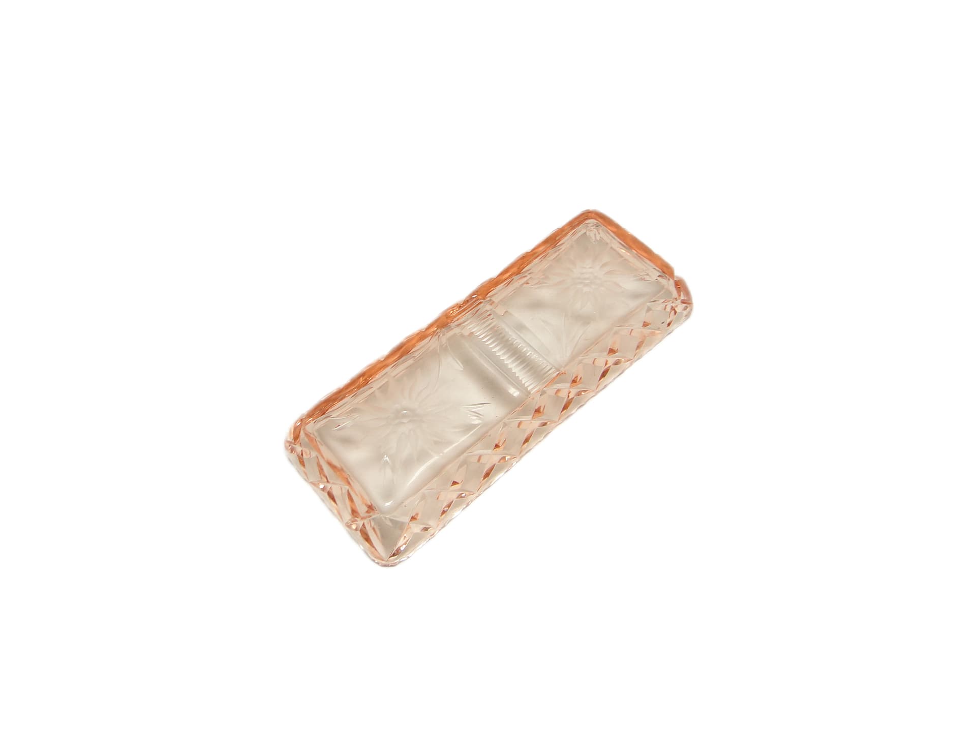 Przybornik Art Deco, kryształ różowy, Polska, lata 20. - 95891