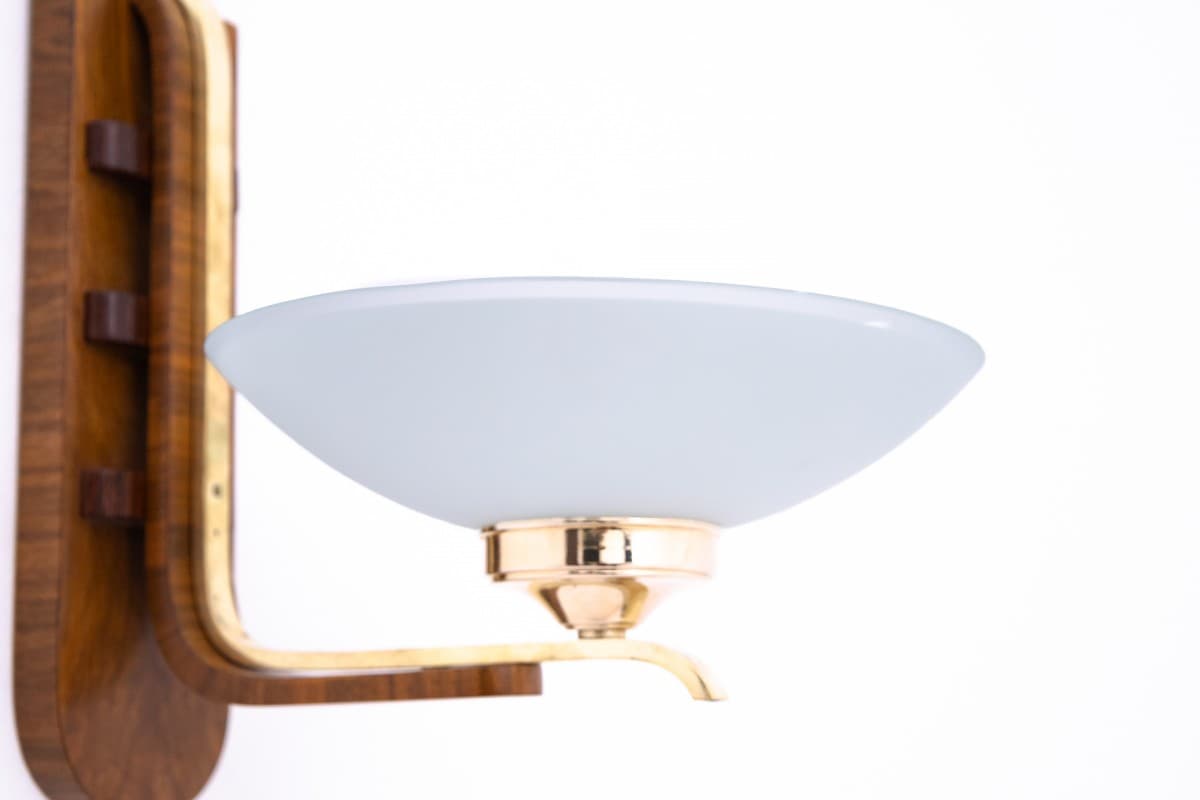 Orzechowe kinkiety Art Deco, Polska, lata 50. - 57873