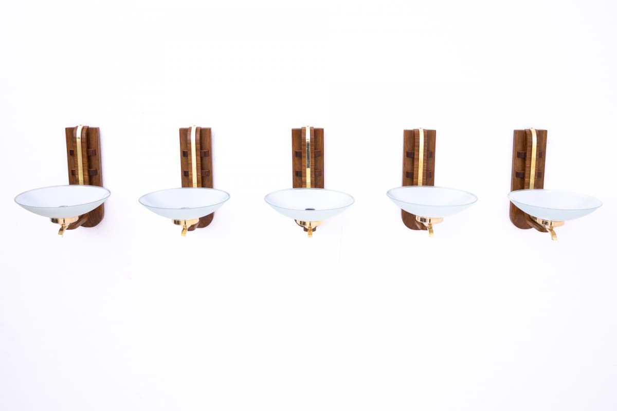 Orzechowe kinkiety Art Deco, Polska, lata 50. - 57867