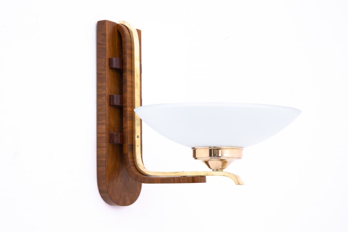 Orzechowe kinkiety Art Deco, Polska, lata 50. - 57870