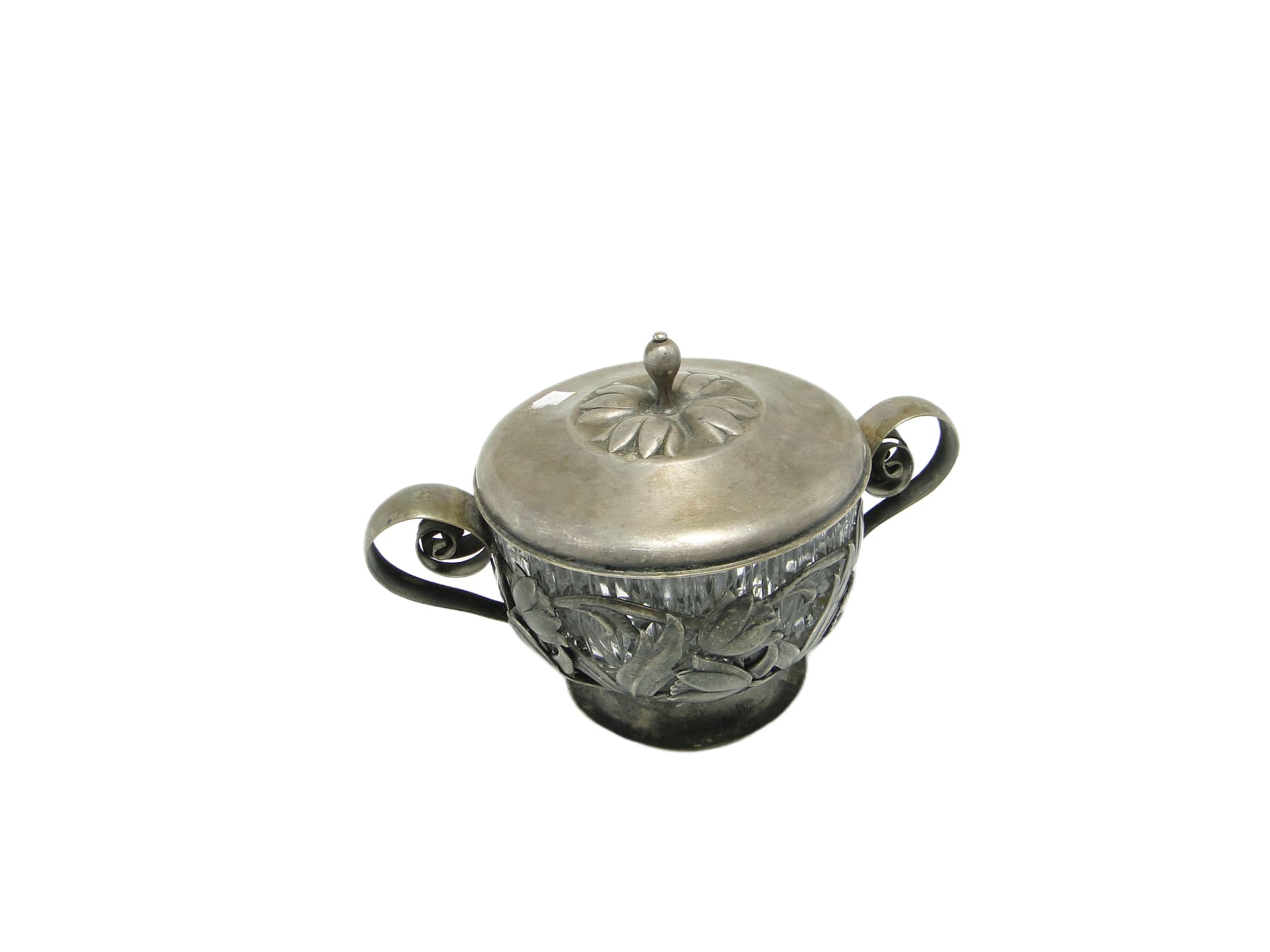 Cukiernica Art Nouveau, mosiądz srebrzony, szkło, Polska, lata 60. - 96314