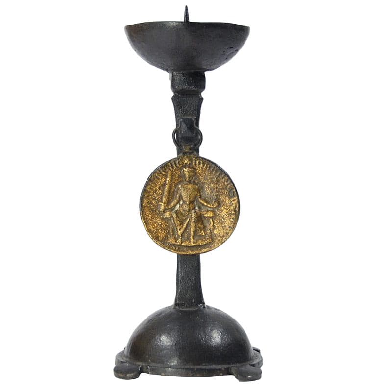 Brutalist Candle Holder with Medallion, Wrought Iron, 1960s
