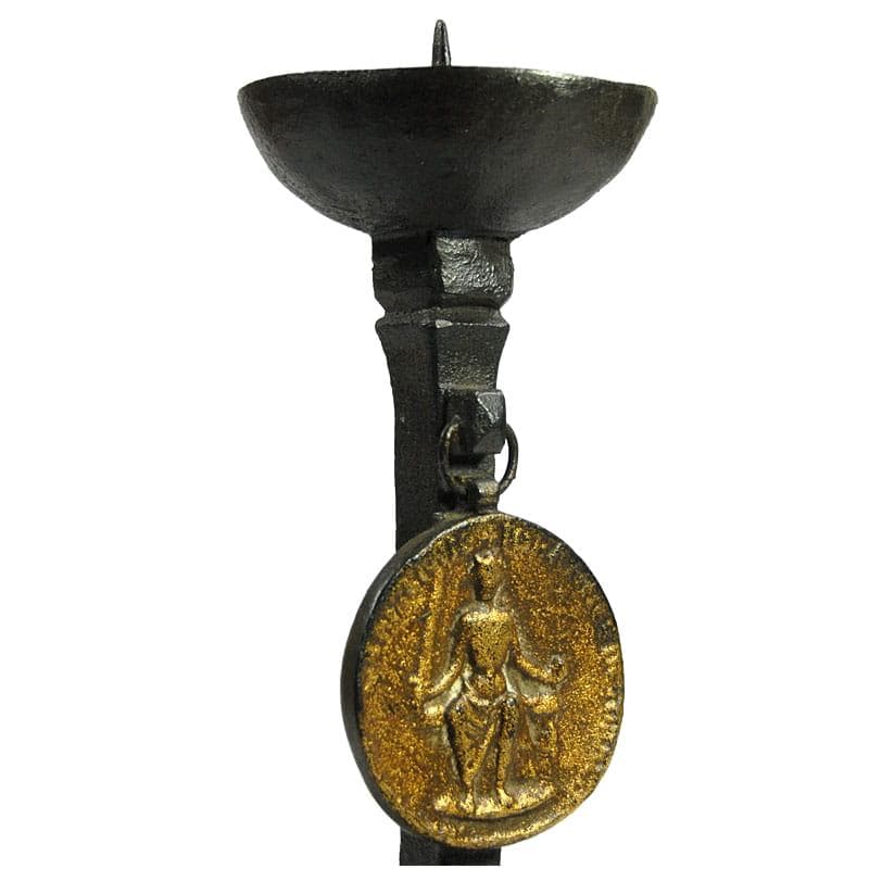 Brutalist Candle Holder with Medallion, Wrought Iron, 1960s - 7053