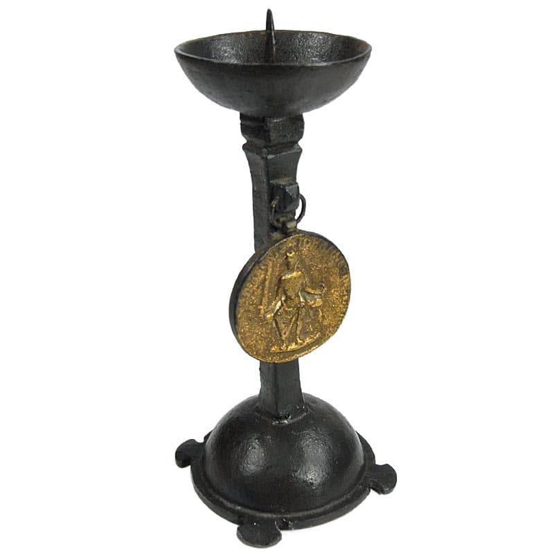 Brutalist Candle Holder with Medallion, Wrought Iron, 1960s - 7055