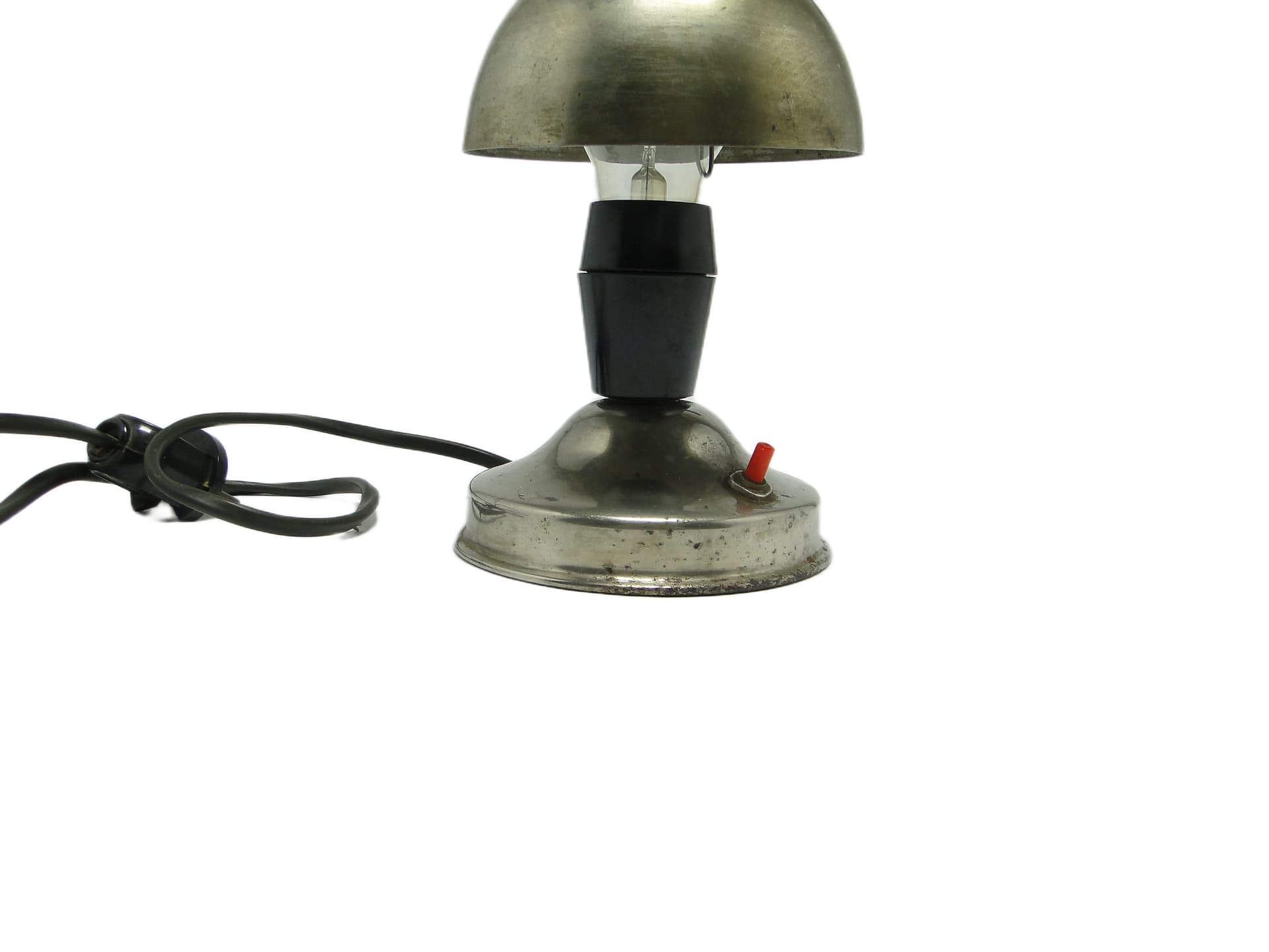 Lampa stołowa Grzybek, metal srebrny, bakelit czarny, Polska, lata 50. - 96729