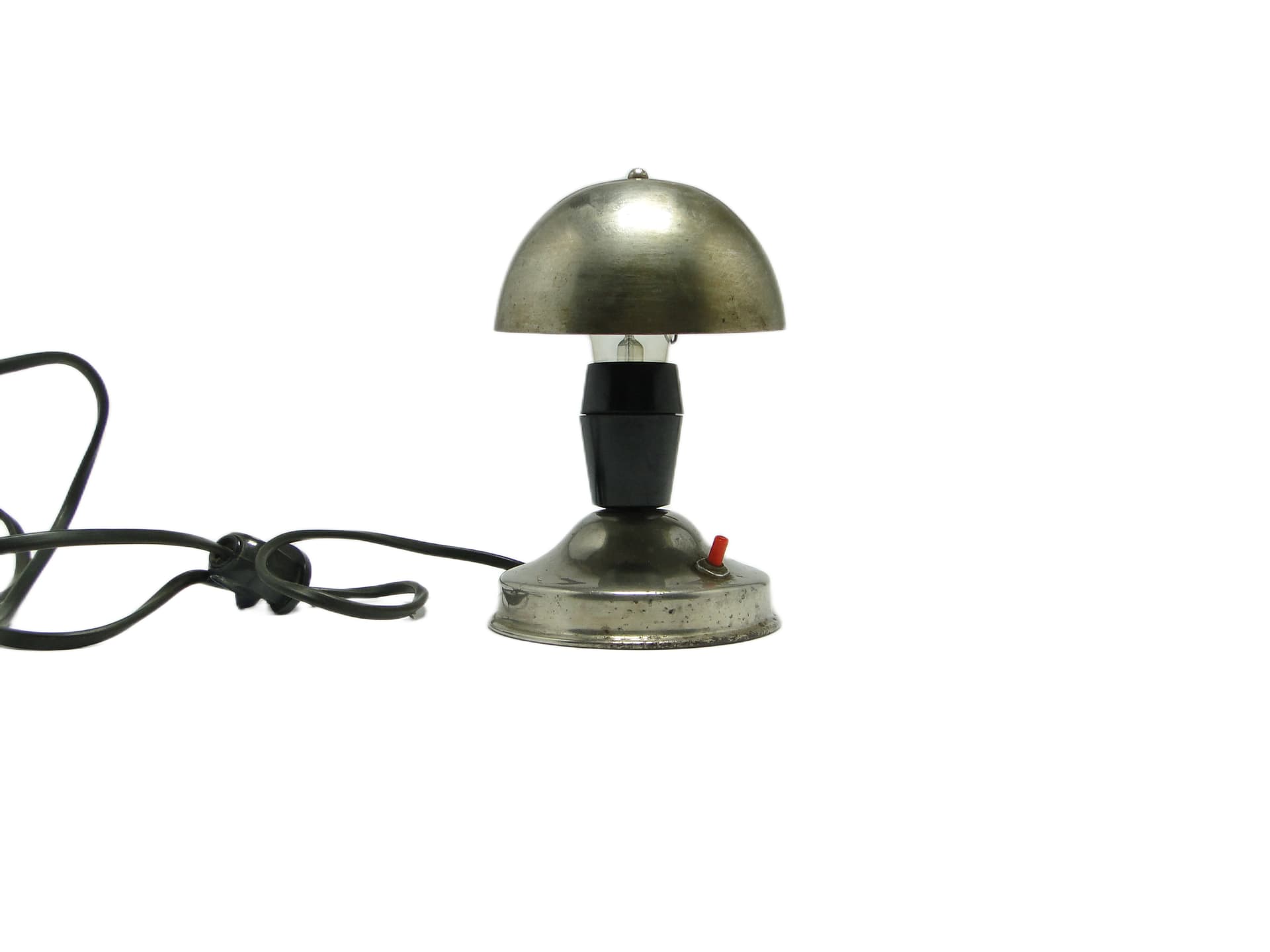 Lampa stołowa Grzybek, metal srebrny, bakelit czarny, Polska, lata 50. - 96733
