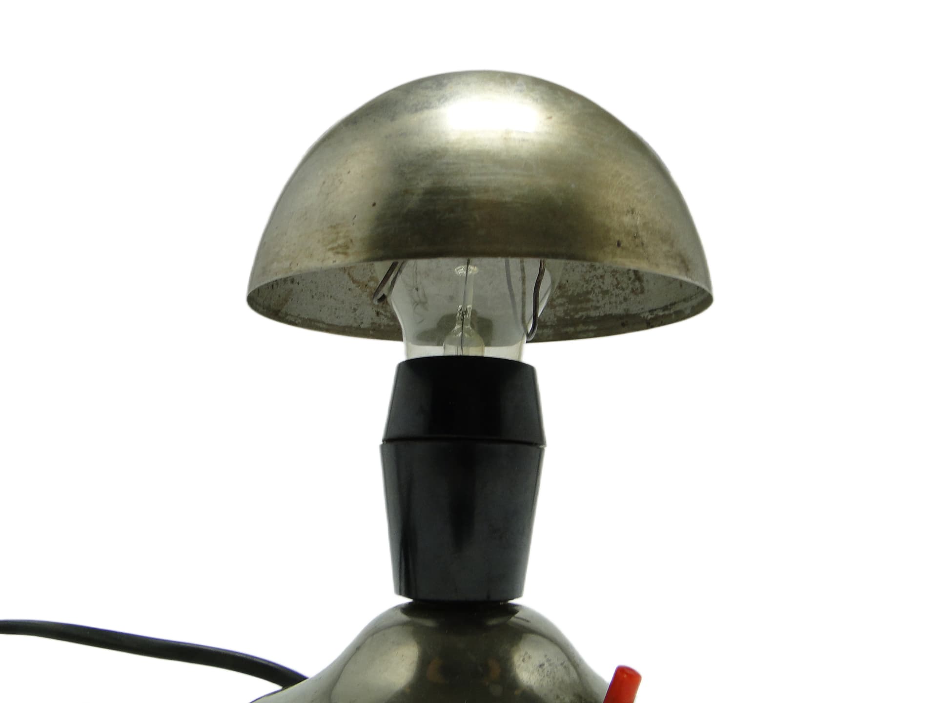 Lampa stołowa Grzybek, metal srebrny, bakelit czarny, Polska, lata 50. - 96728