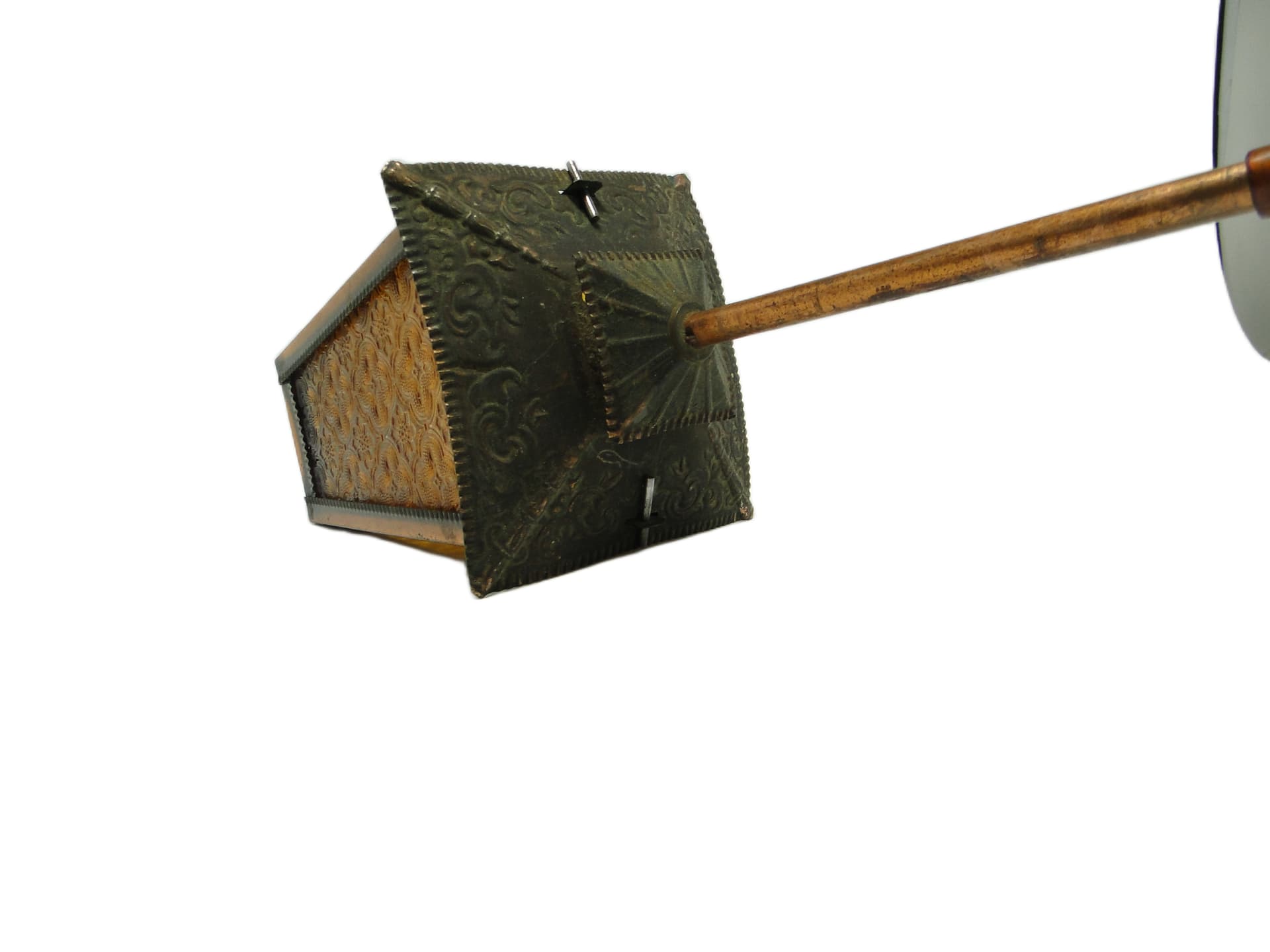 Lampa sufitowa, mid-century modern, miedziowana stal, szkło, Polska, lata 70. - 96746