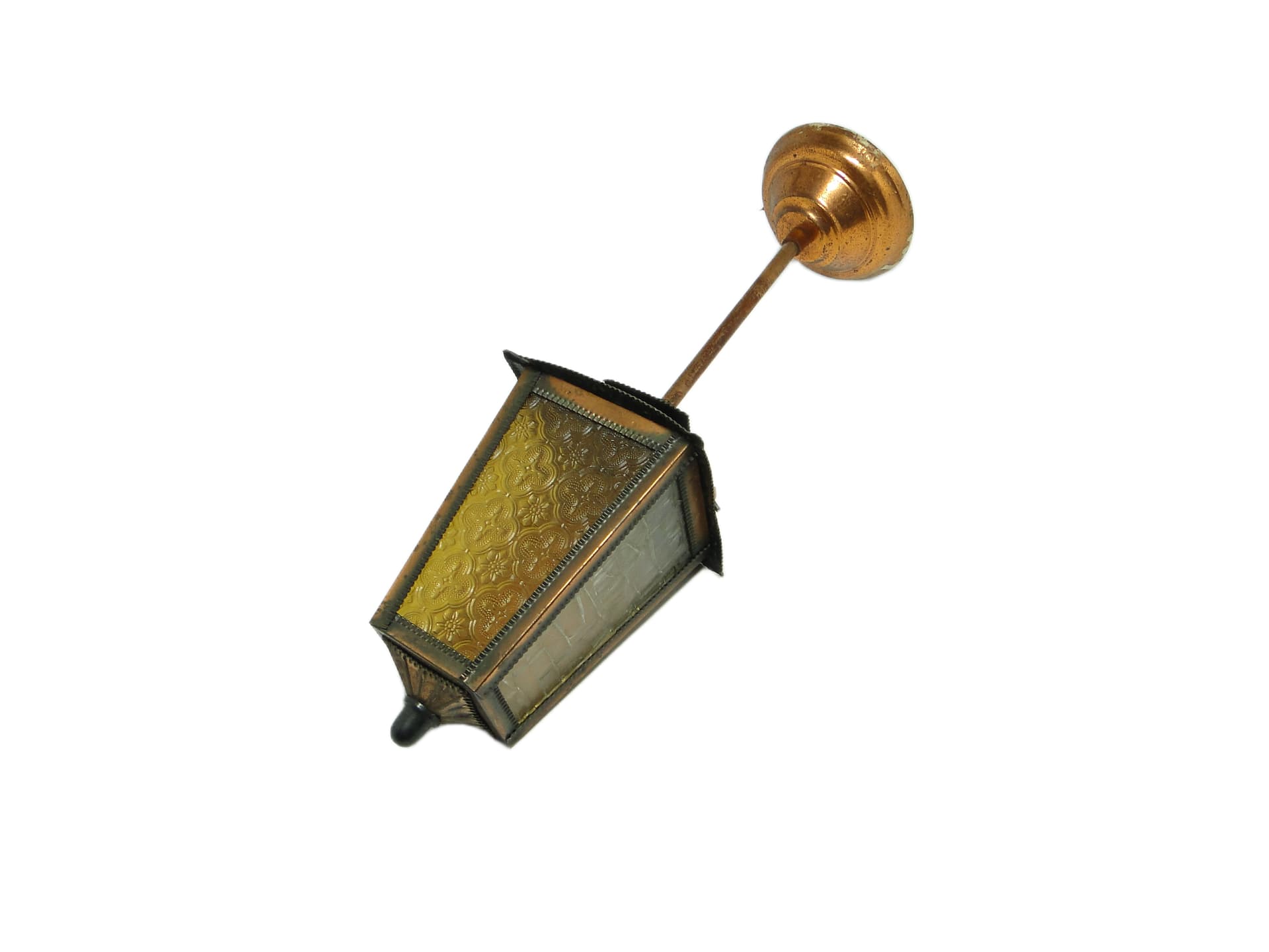 Art Deco ceiling lamp, copper, glass, Poland, 1970s.