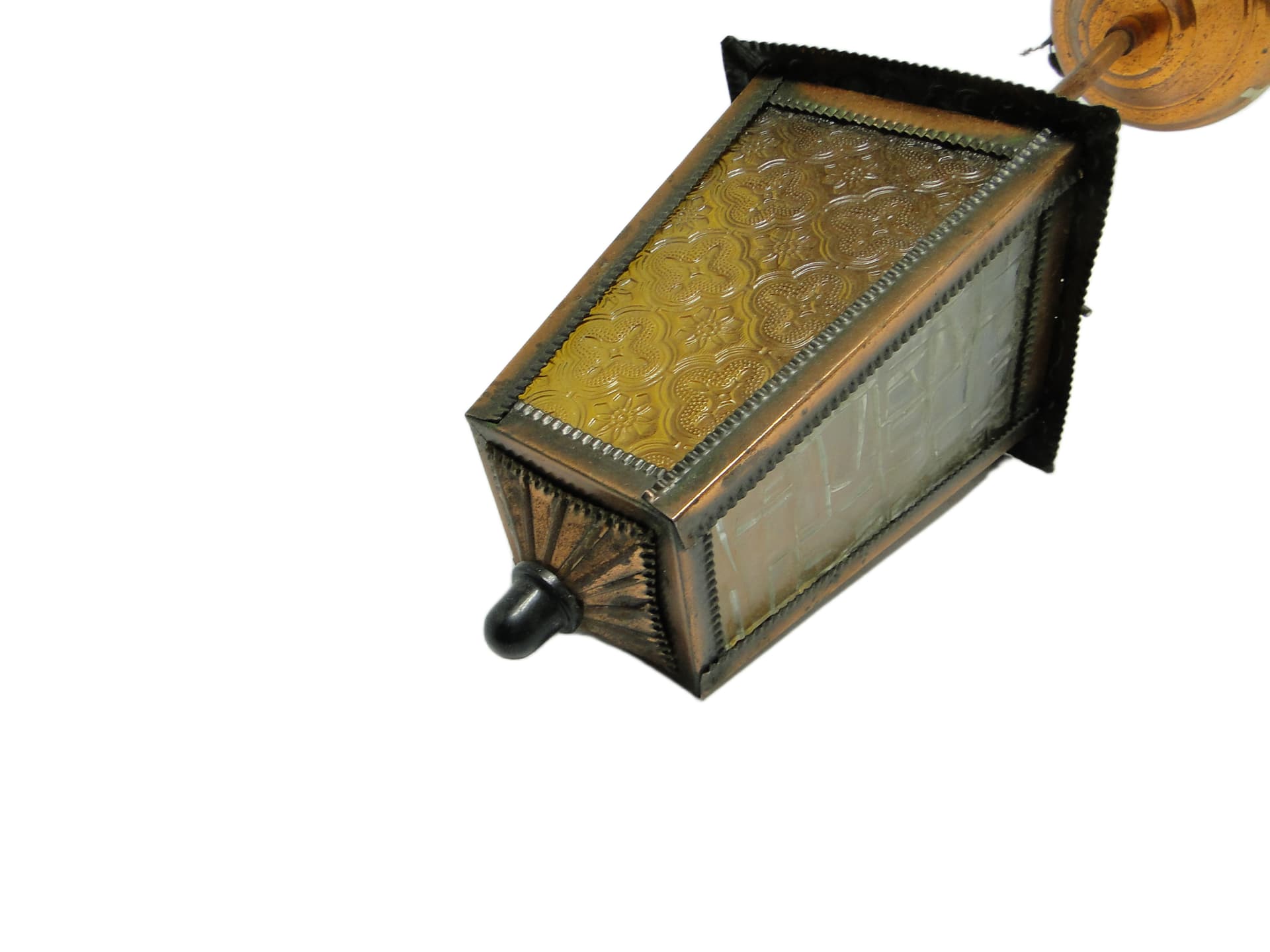 Art Deco ceiling lamp, copper, glass, Poland, 1970s. - 96761