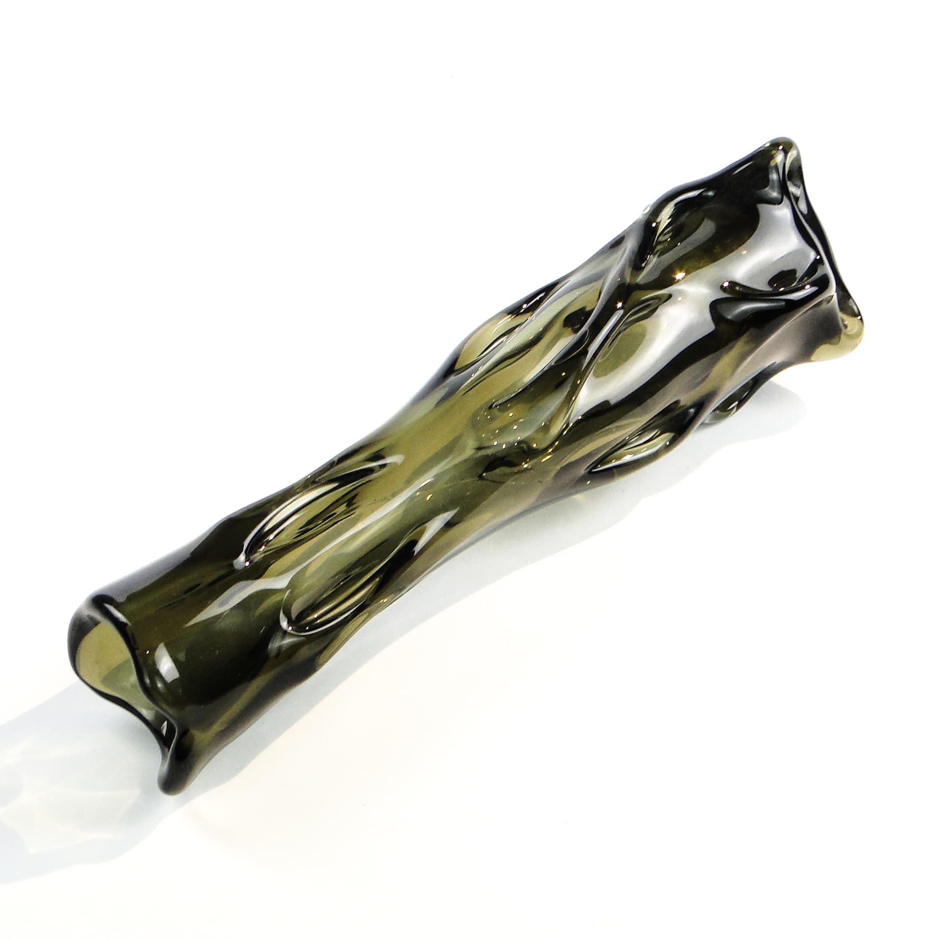 Wazon mid-century modern, szkło oliwkowe, Polska, lata 70. - 97527