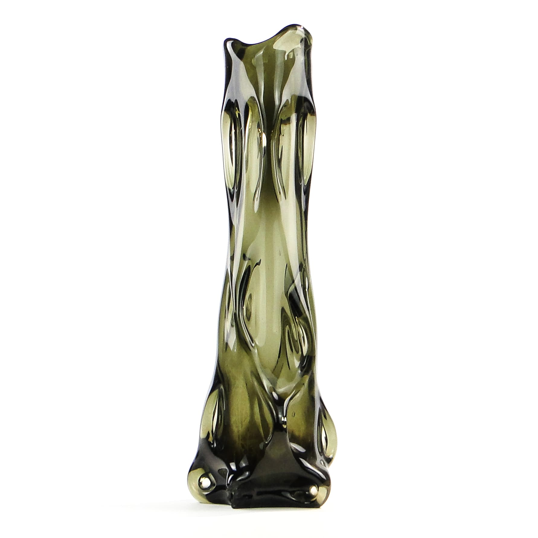 Wazon mid-century modern, szkło oliwkowe, Polska, lata 70. - 97525