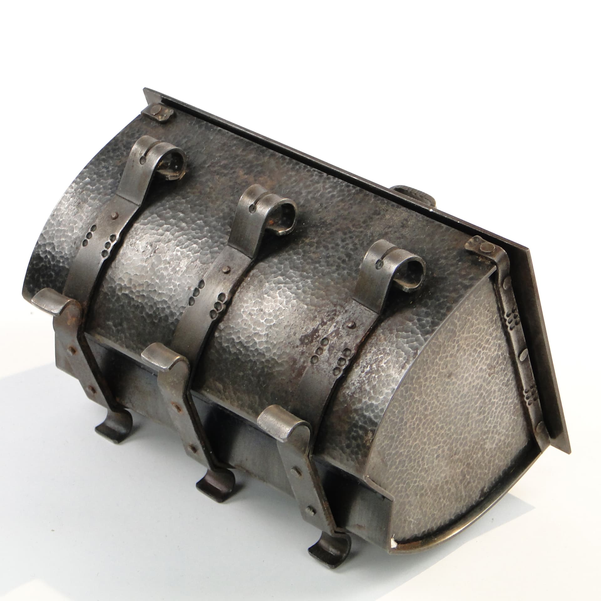 Brutalist cigar box, hammered grey steel, Poland, 1970s. - 97581