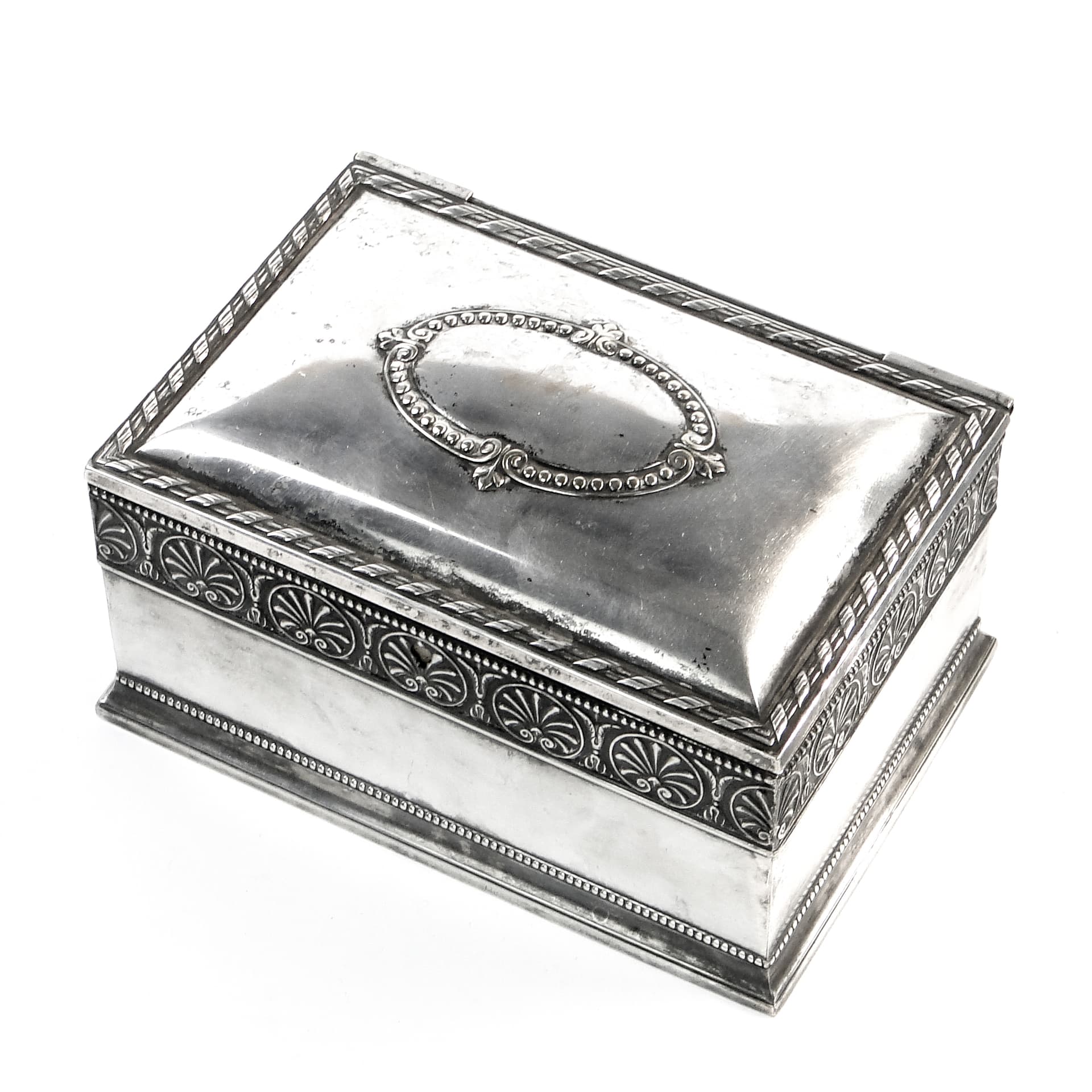 Neoclassical jewelry casket, silver-plated brass, Sweden, early 20th c.