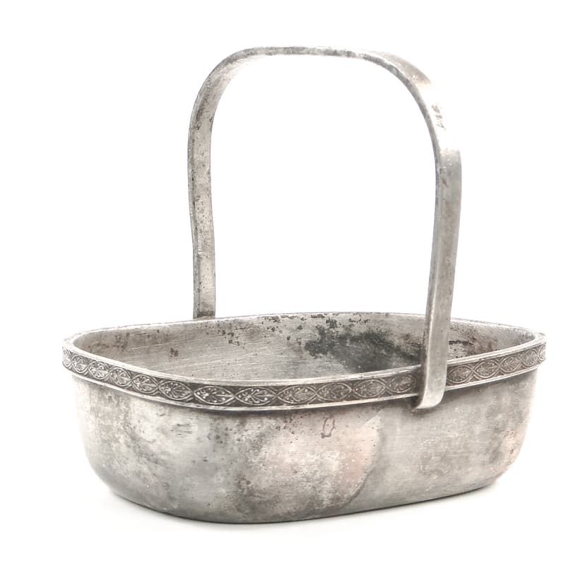 Kosz na bakalie Art Deco, metal platerowany srebrem, Norblin, Polska, lata 30.