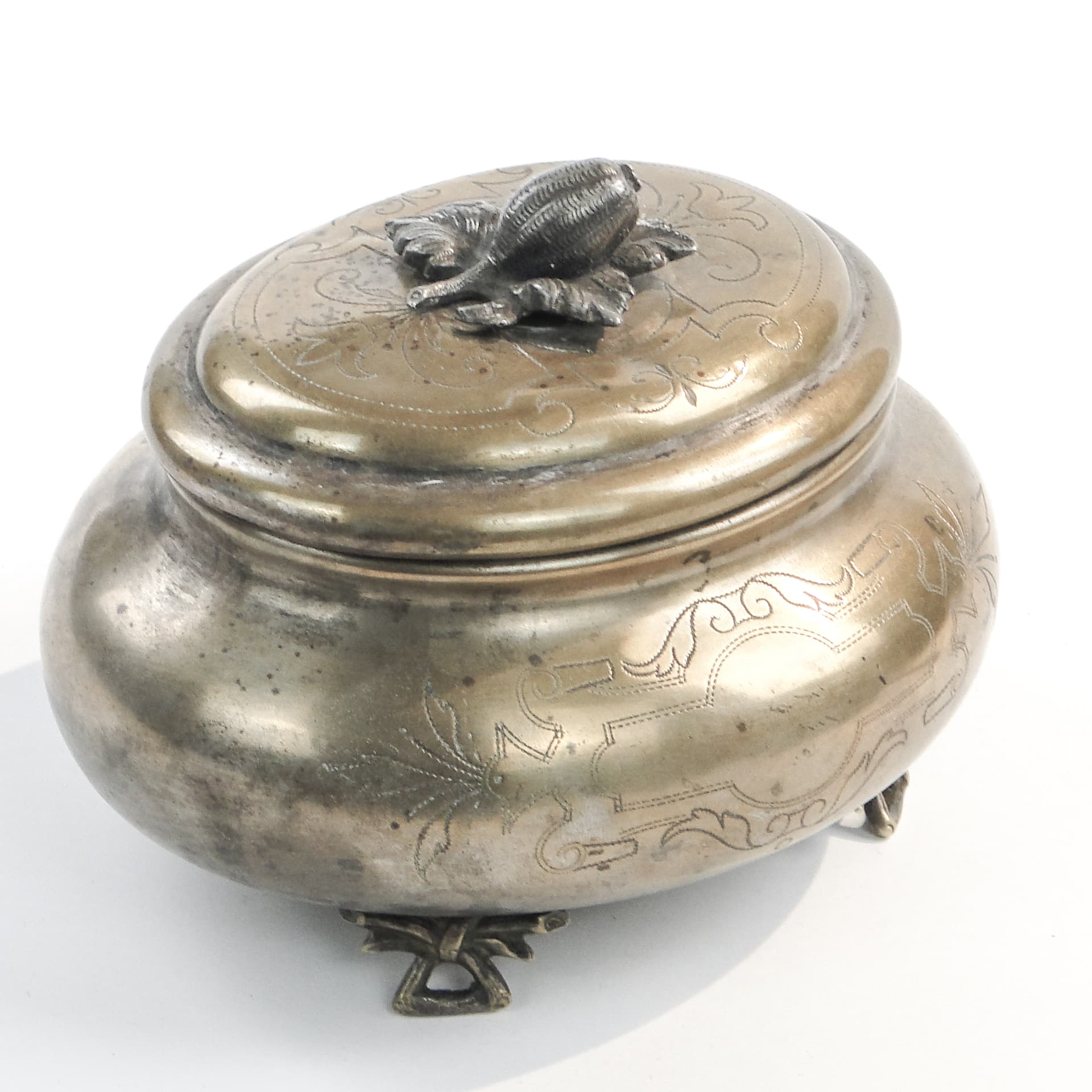 Cukiernica eliptyczna eklektyczna, mosiądz srebrzony, Austria, XIX w. - 97639