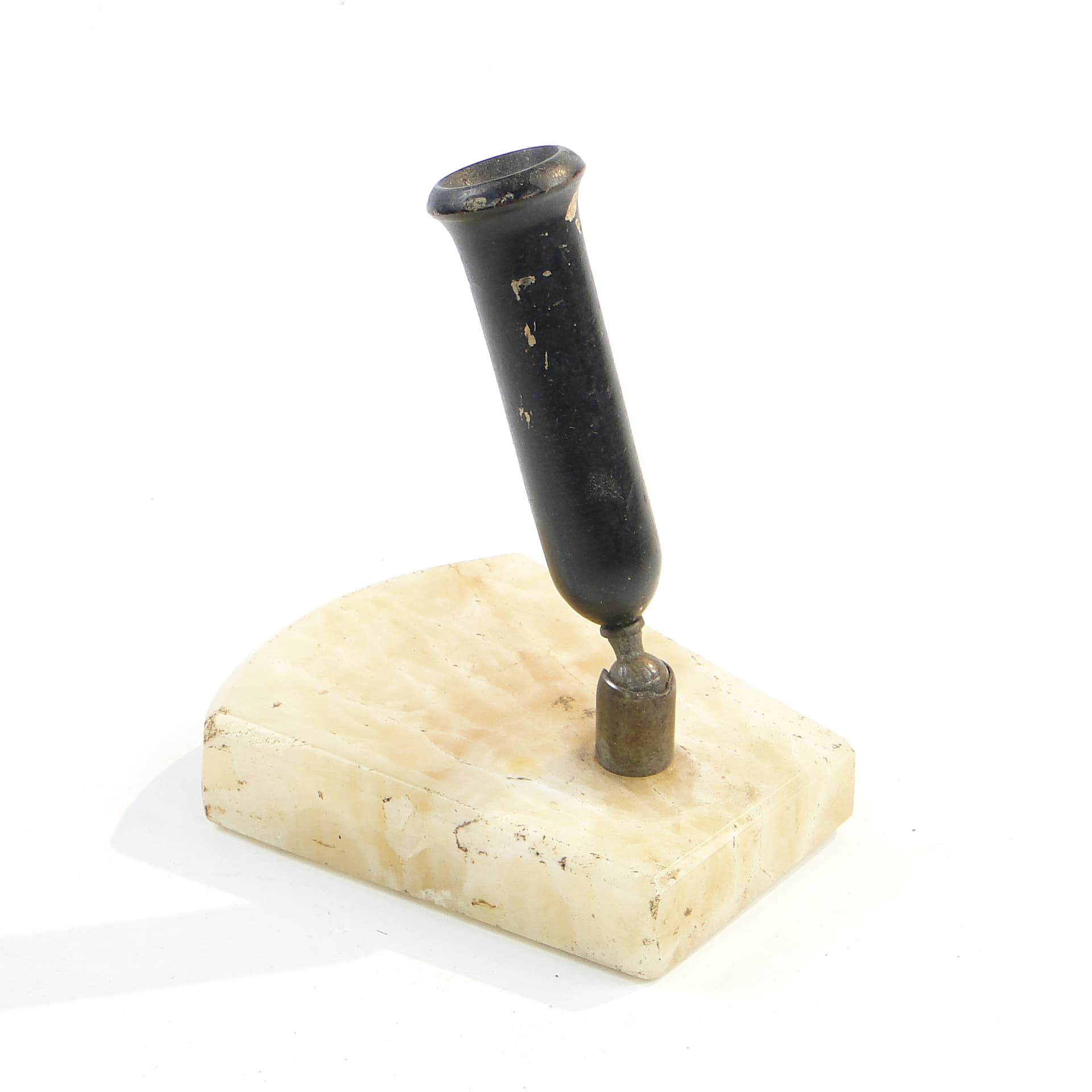 Pen holder, Art Deco, beige marble, black metal, Germany, 1930s.
