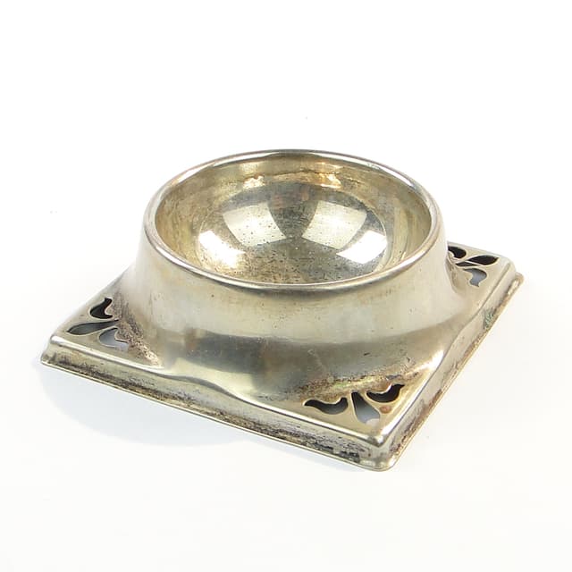 Solniczka Art déco, mosiądz srebrzony, Wielka Brytania, lata 50. - WYMIARY