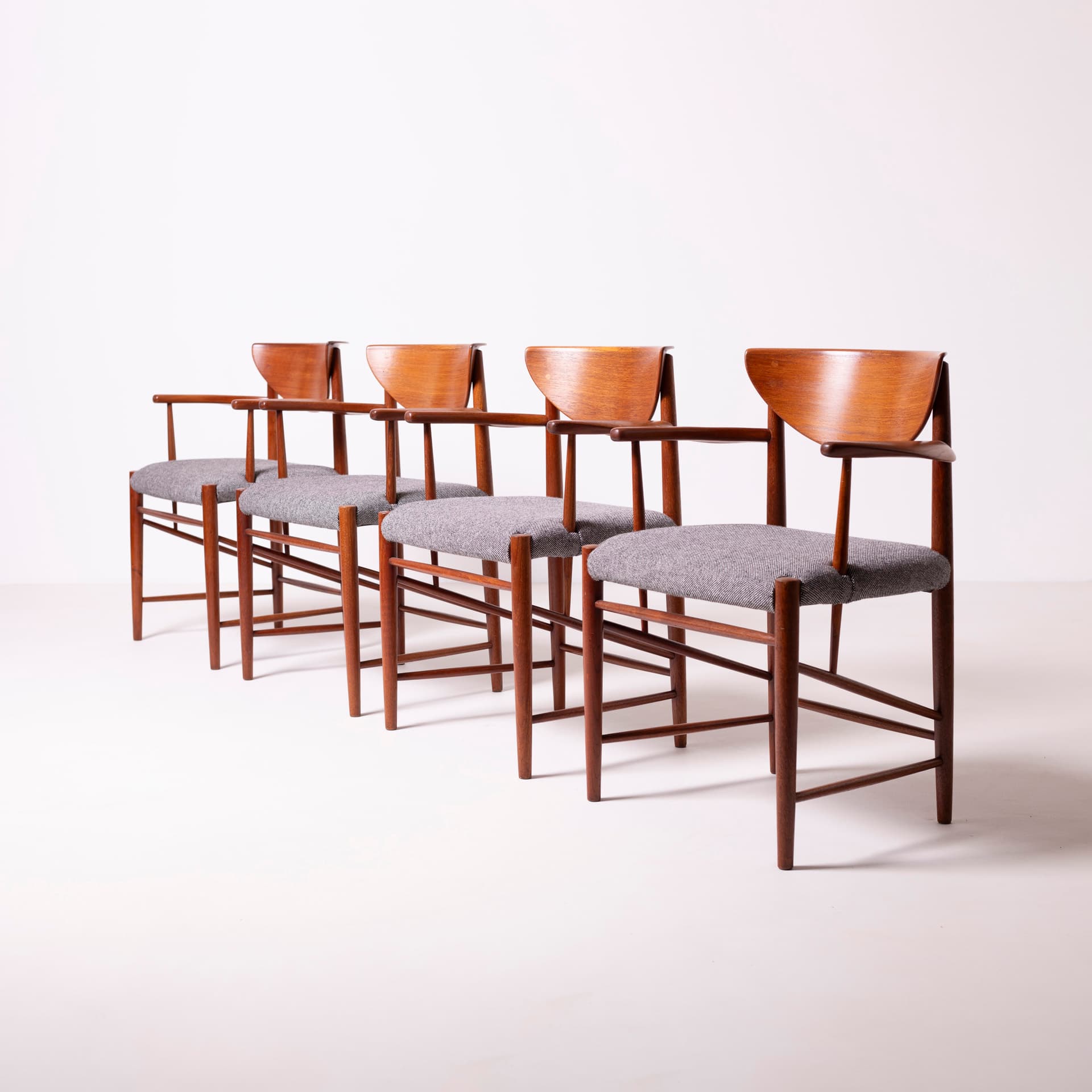 Set of four armchairs, grey wool, teak, by P. Hvidt, O. Mølgaard-Nielsen, Søborg Møbelfabrik, Denmark, 1960s. - 94666
