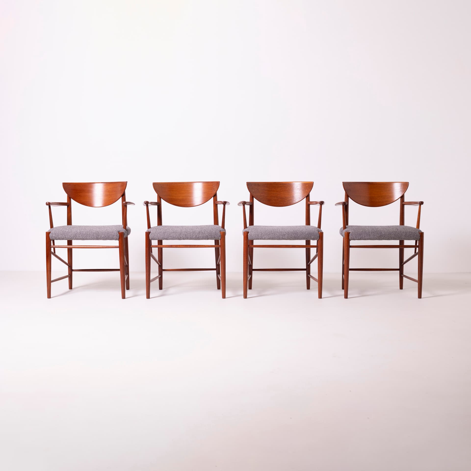 Set of four armchairs, grey wool, teak, by P. Hvidt, O. Mølgaard-Nielsen, Søborg Møbelfabrik, Denmark, 1960s. - 94667
