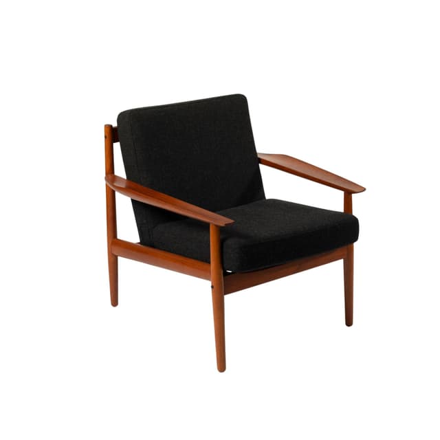 Fotel, wełna czarna, teak, proj. A. Vodder, Glostrup Møbelfabrik, Dania, lata 60. - WYMIARY