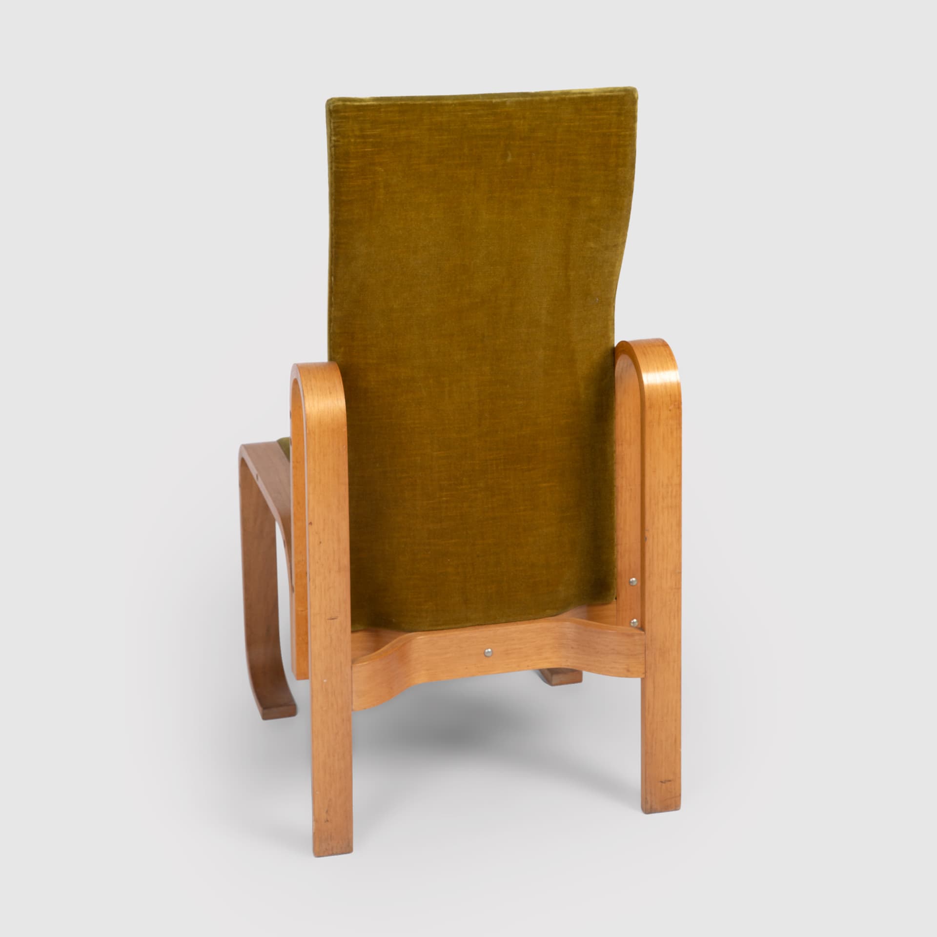 Armchair, olive, plywood, by J. Bocan, Dřevopodnik Holešov, Czechoslovakia, 1970s. - 95568