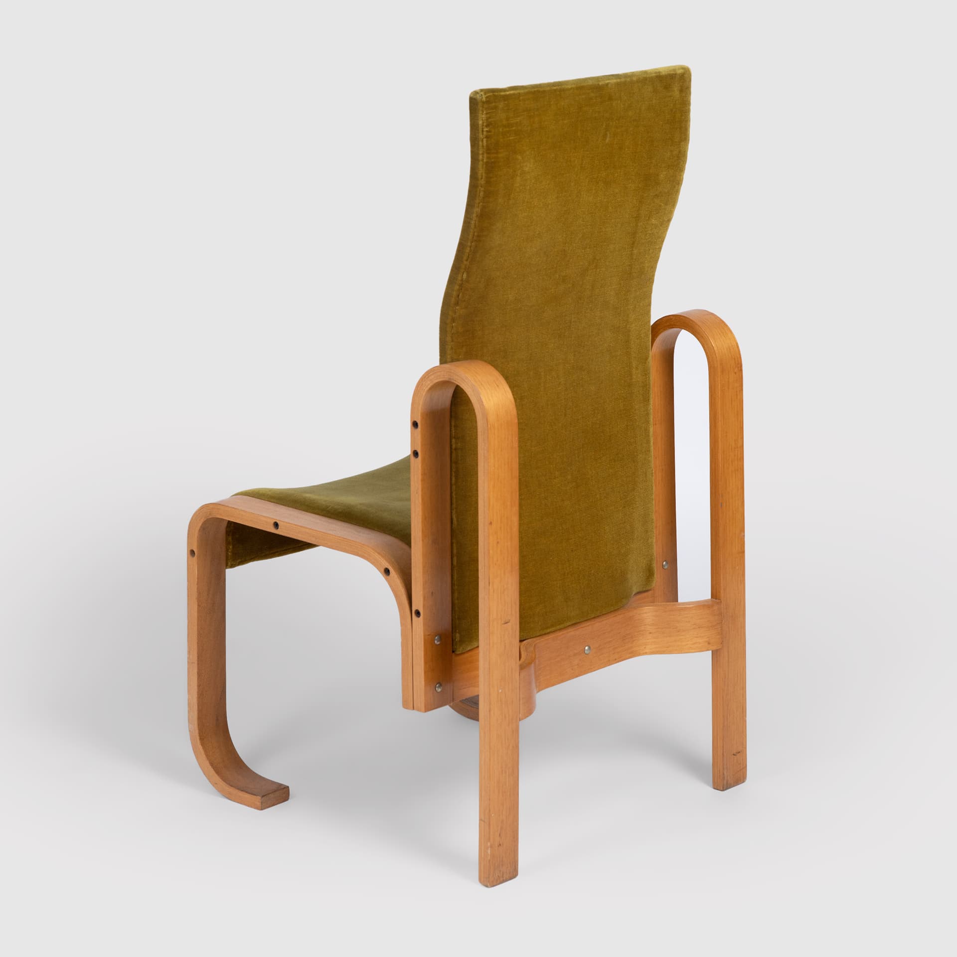 Armchair, olive, plywood, by J. Bocan, Dřevopodnik Holešov, Czechoslovakia, 1970s. - 95569