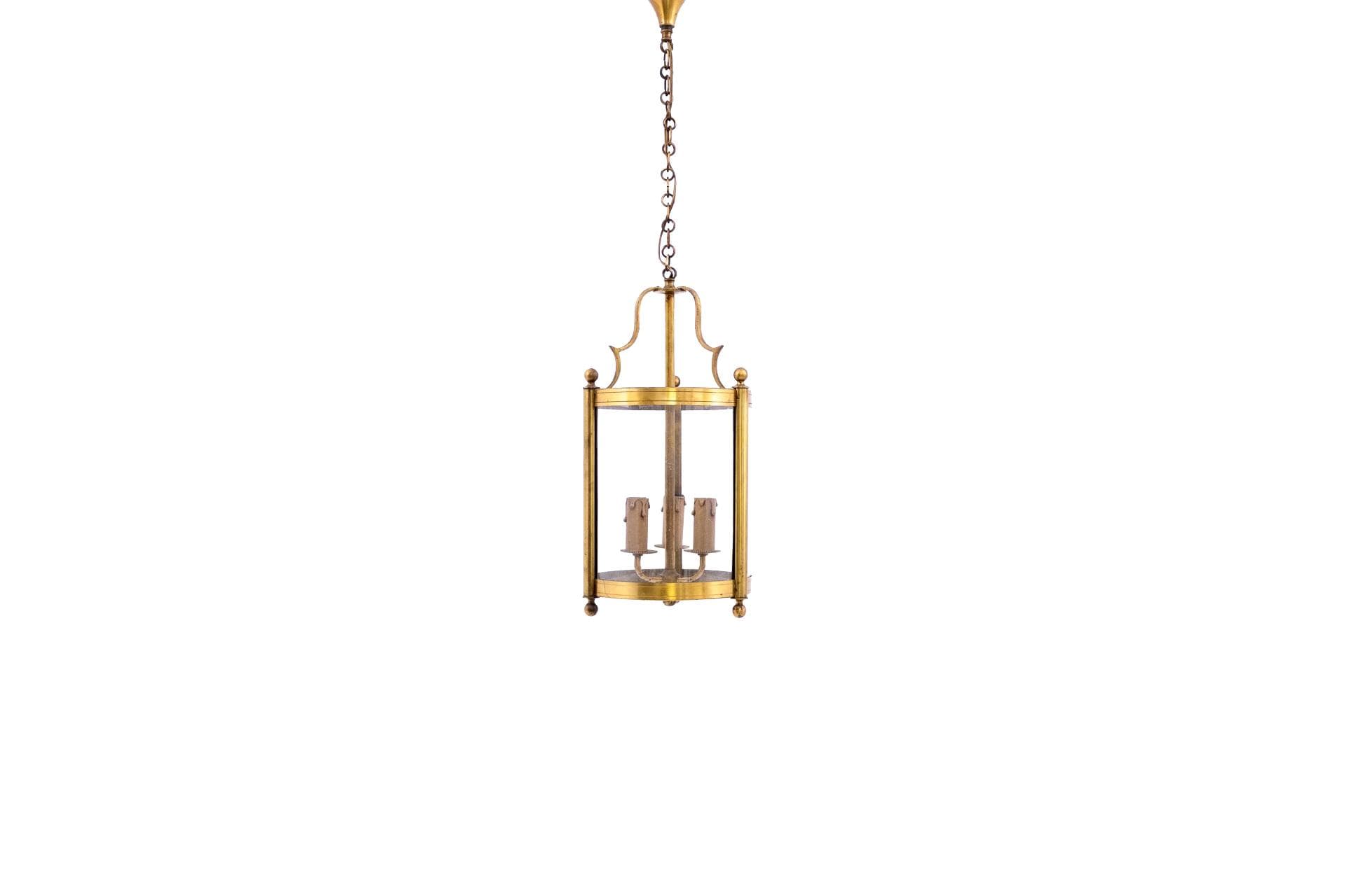 Złota mosiężna lampa wisząca, Francja, lata 60.