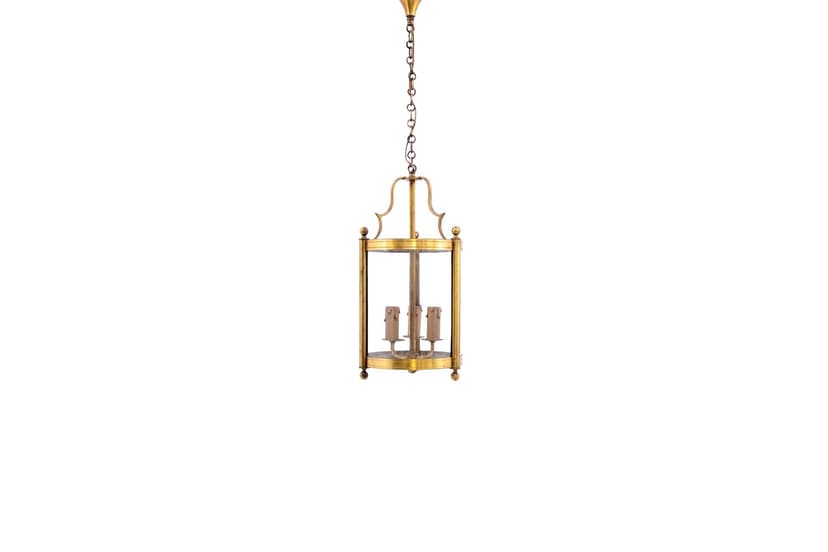 Złota mosiężna lampa wisząca, Francja, lata 60.