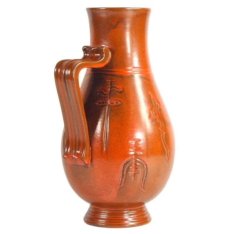 Czerwony wazon fajansowy, Art Deco, Niemcy, lata 30. - 7147