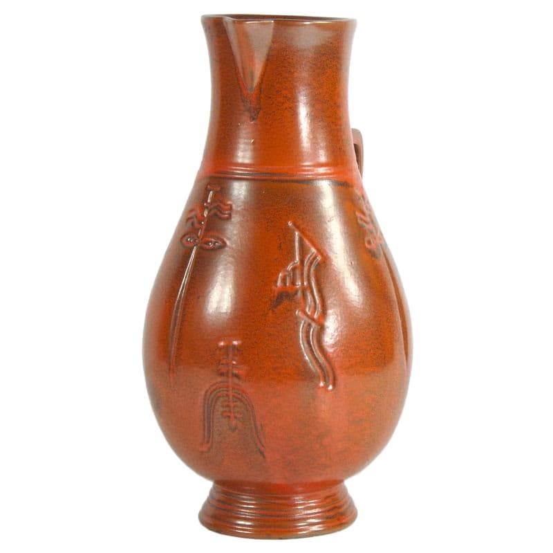 Czerwony wazon fajansowy, Art Deco, Niemcy, lata 30. - 7145